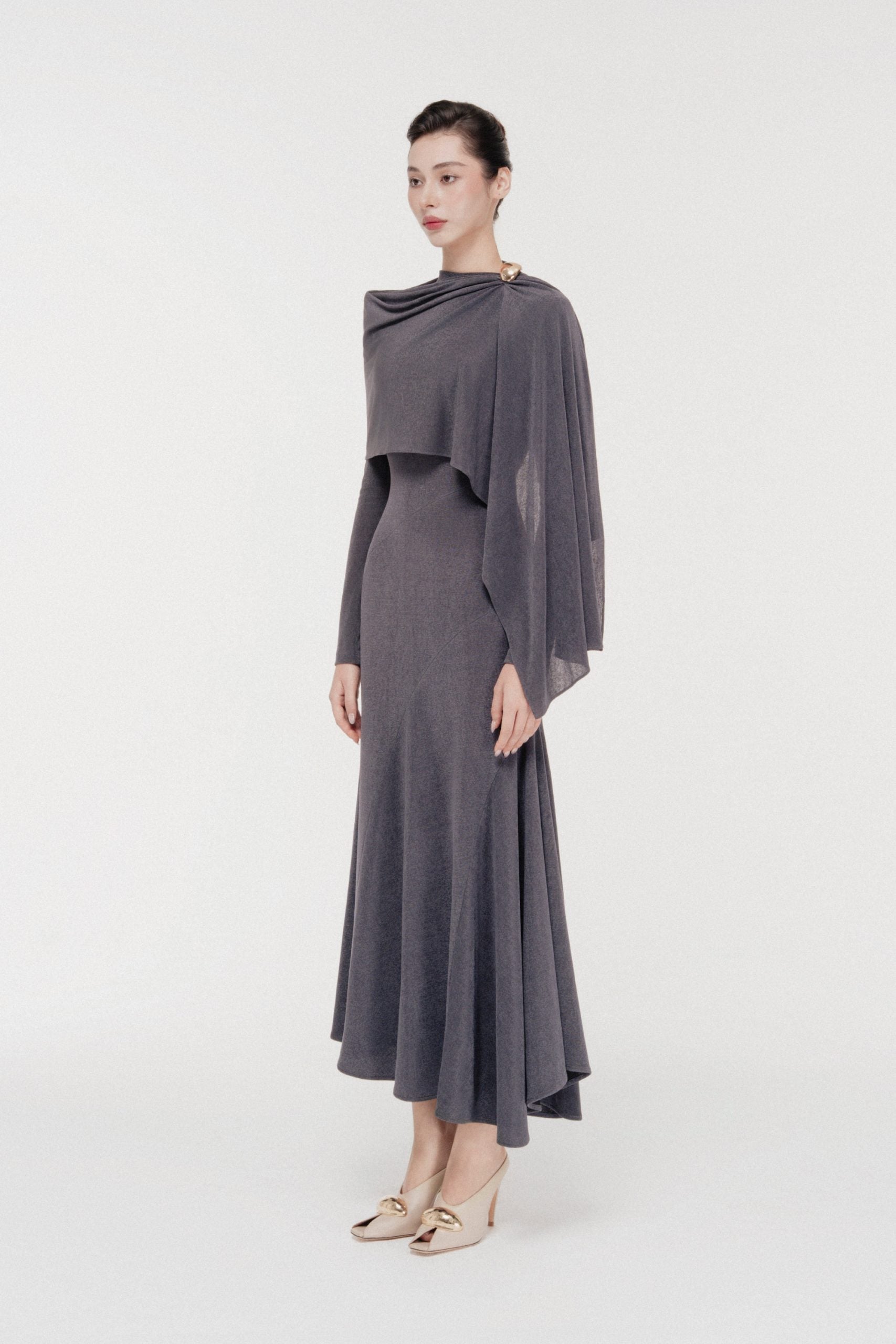 Sculpted High-Neck Fishtail Midi in Bezel image 1