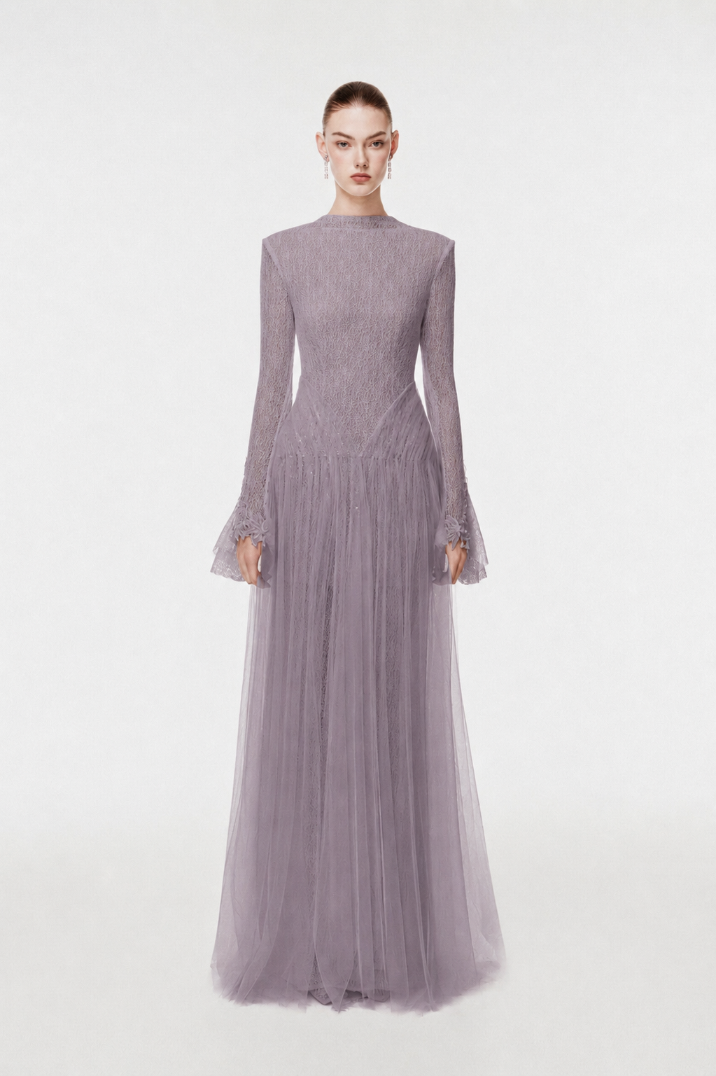 High-Neck Draped Hip Evening Gown