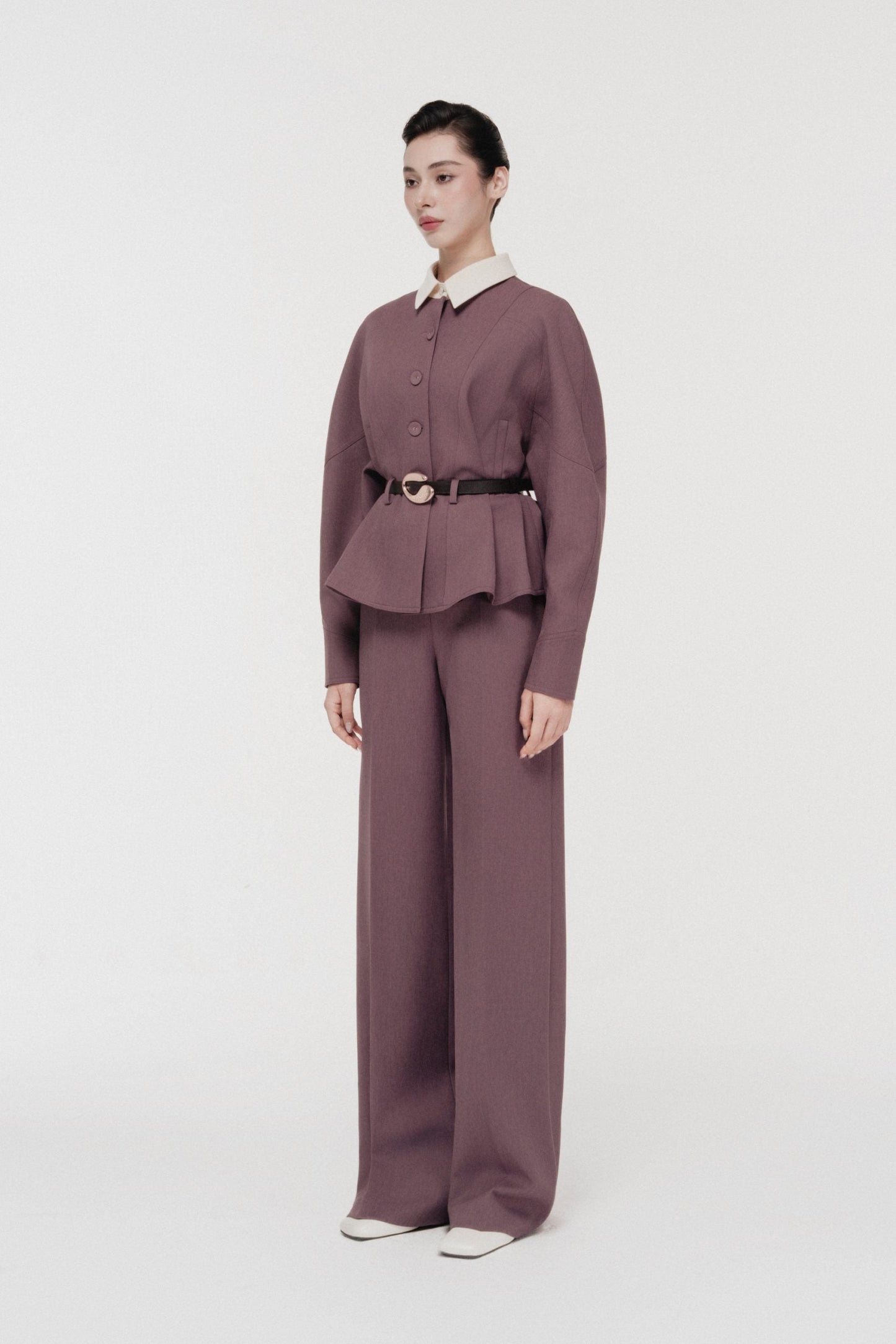 Quilted Structure Set with Wide-leg Trousers in Rose Taupe image 1