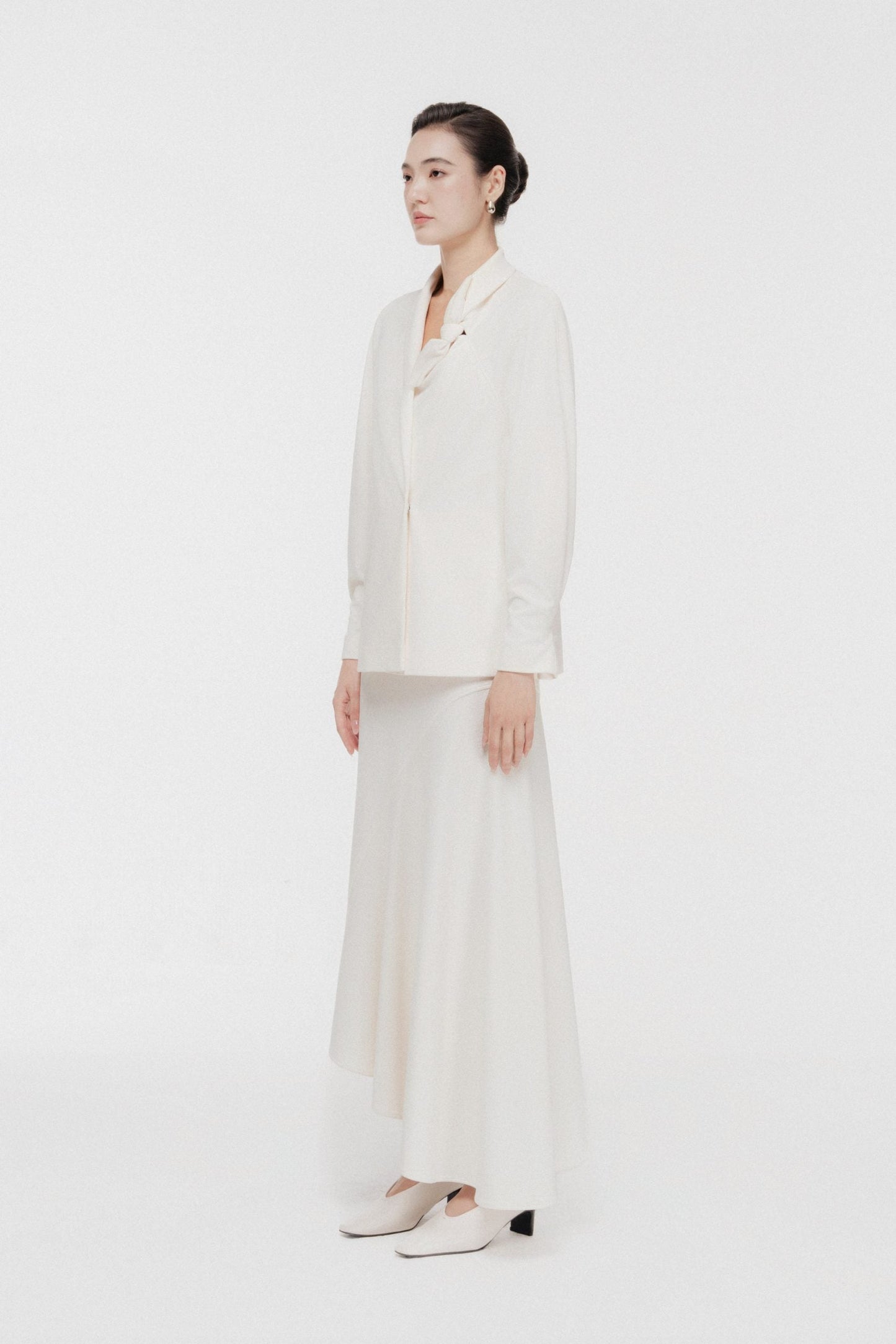 Asymmetric Bow Wrap Set in Cream image 1