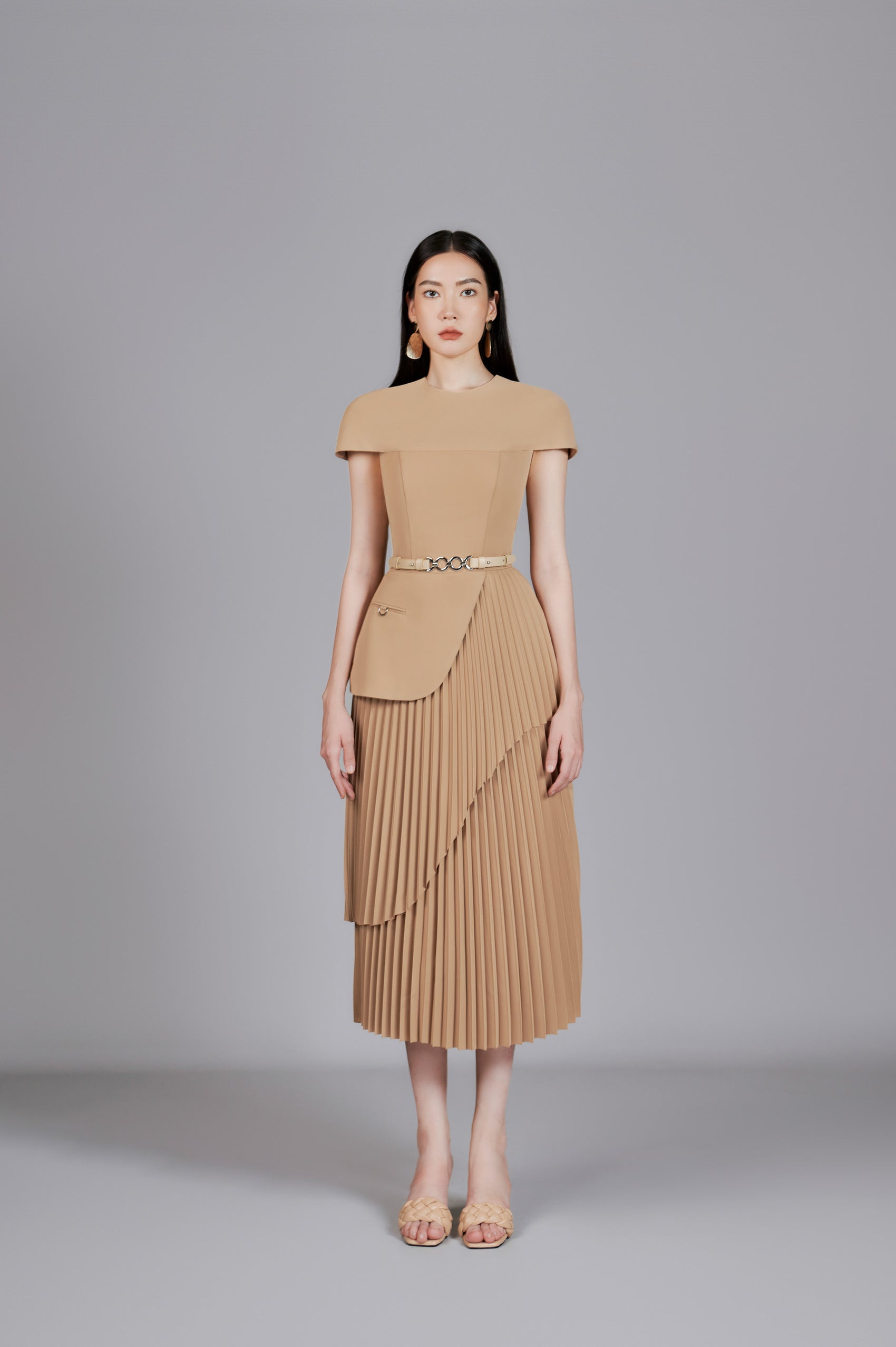 Valli Peplum Pleated Dress
