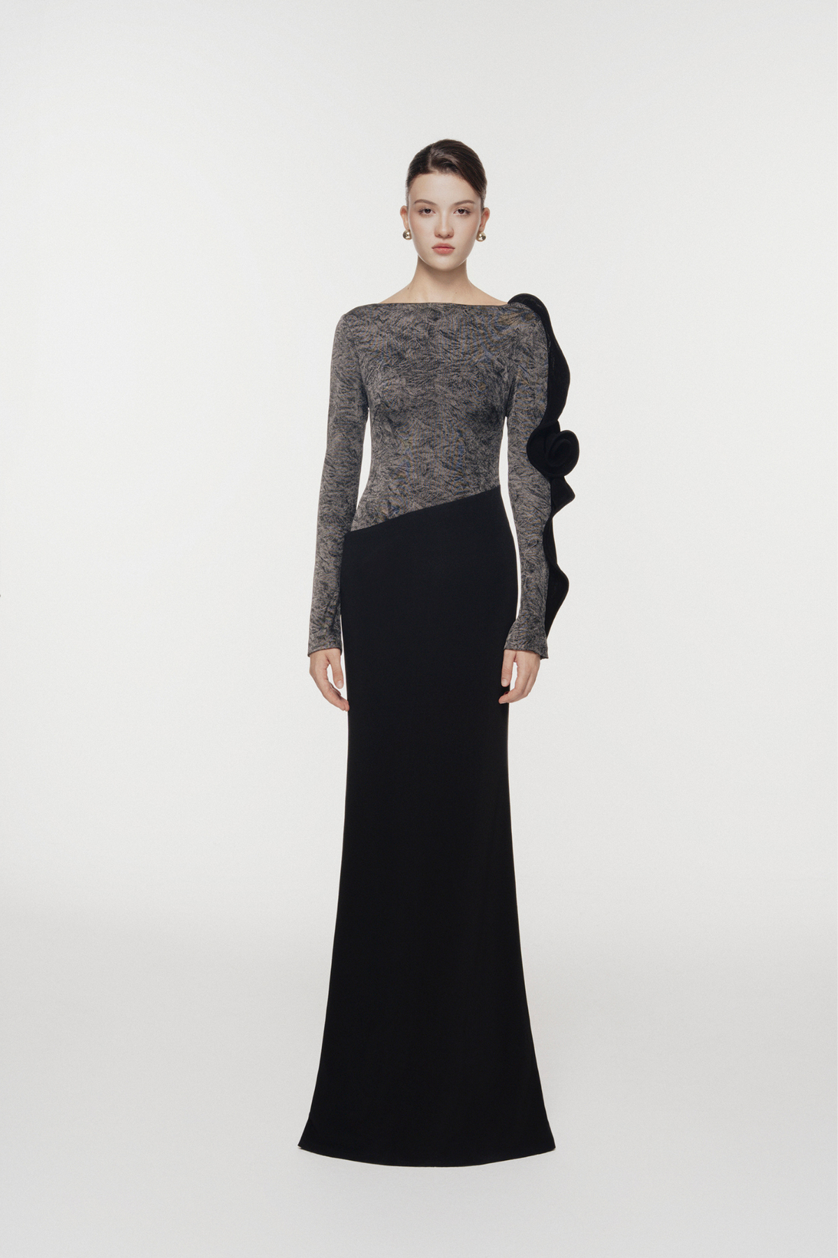 3D Floral Ruffle Evening Dress