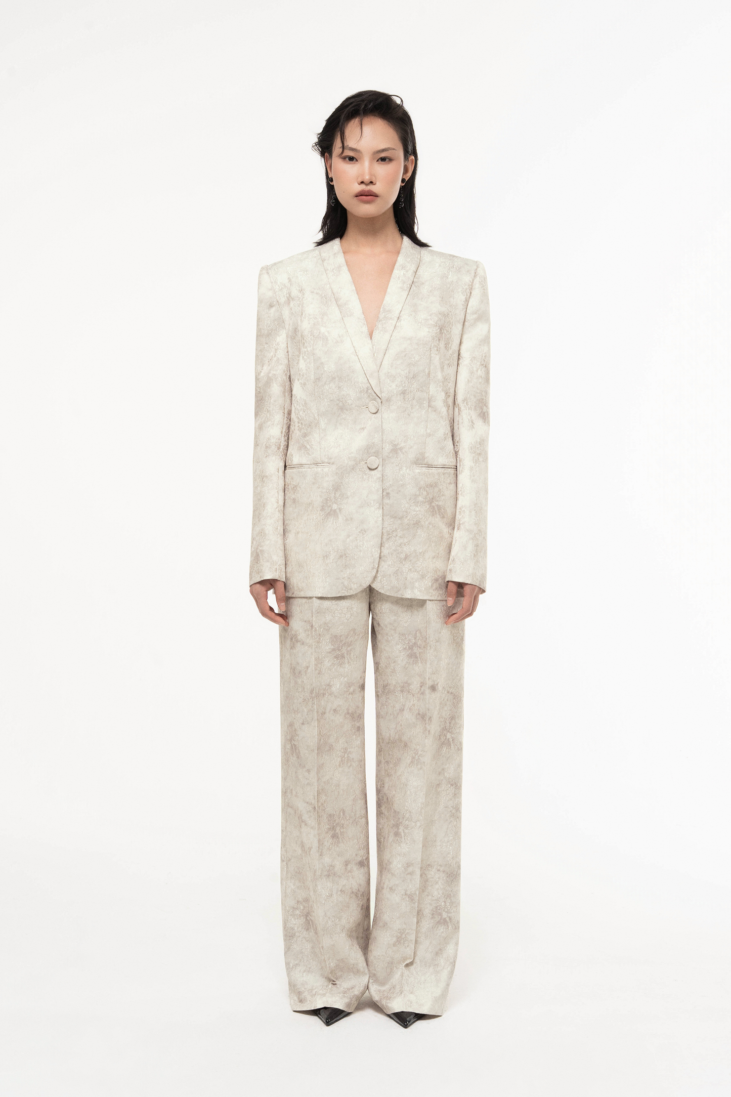 Brocade V-Neck Set (with Pants)