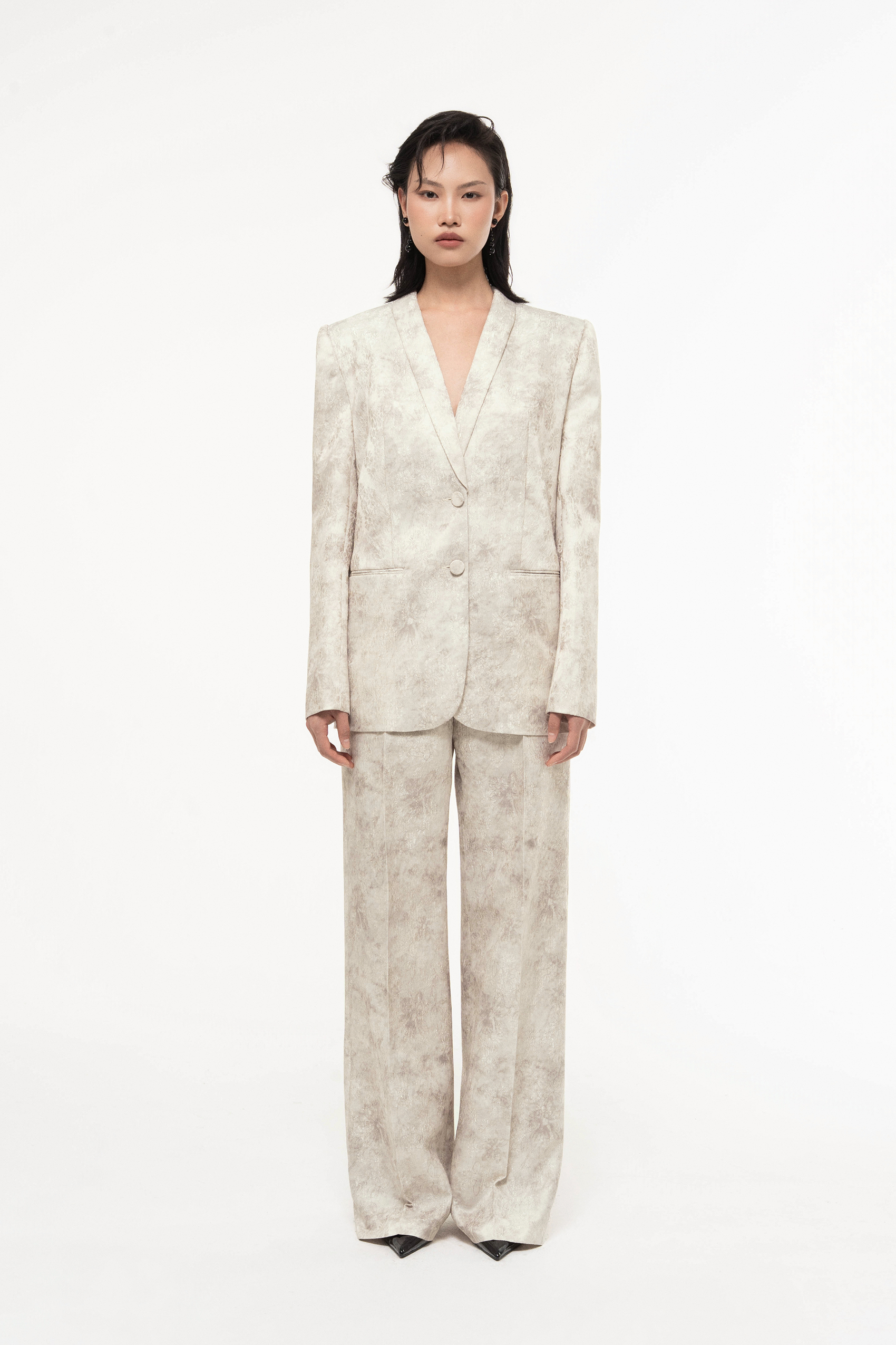 Brocade V-Neck Set (with Pants)