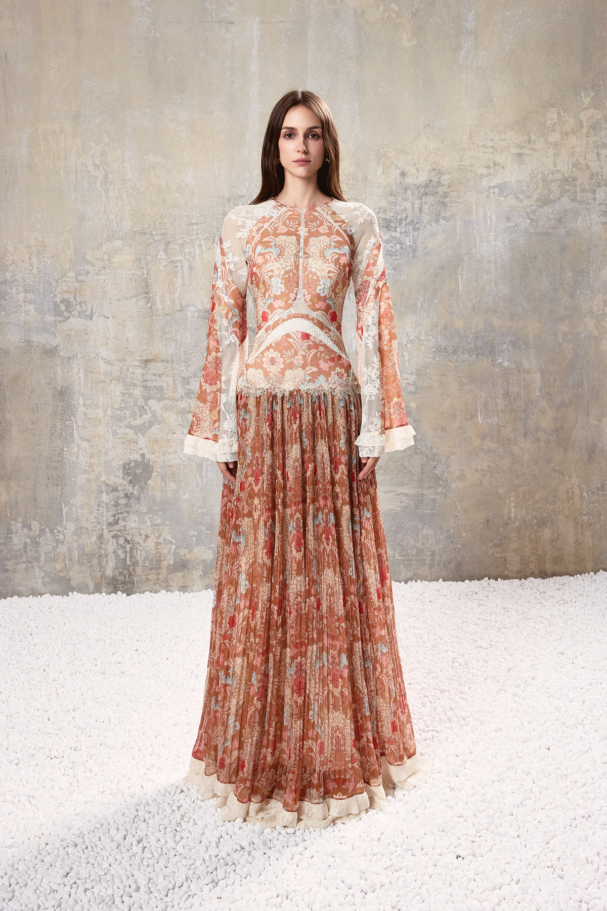 Baroque Pleated Maxi Dress