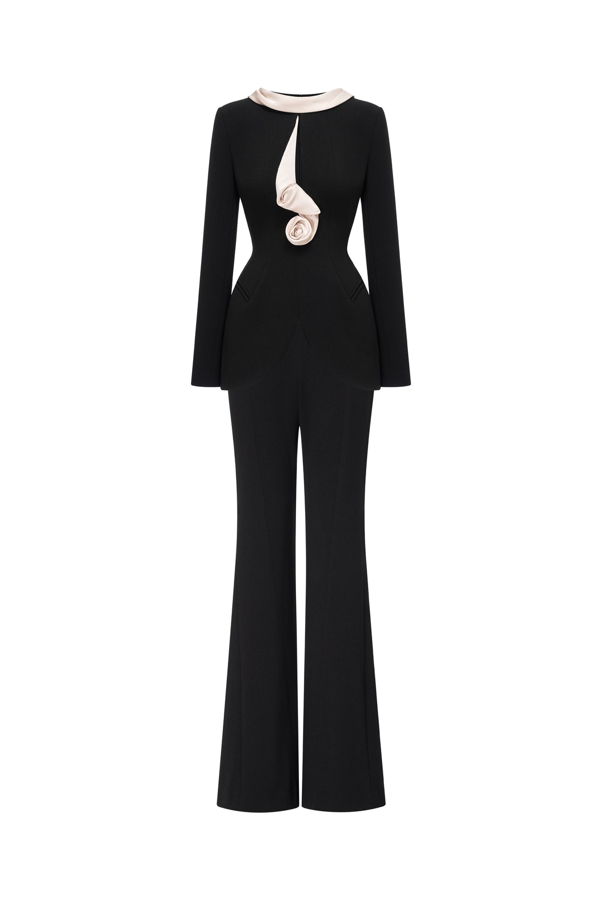 Black Vest with Draped Contrast Lapel Set (with Pants)