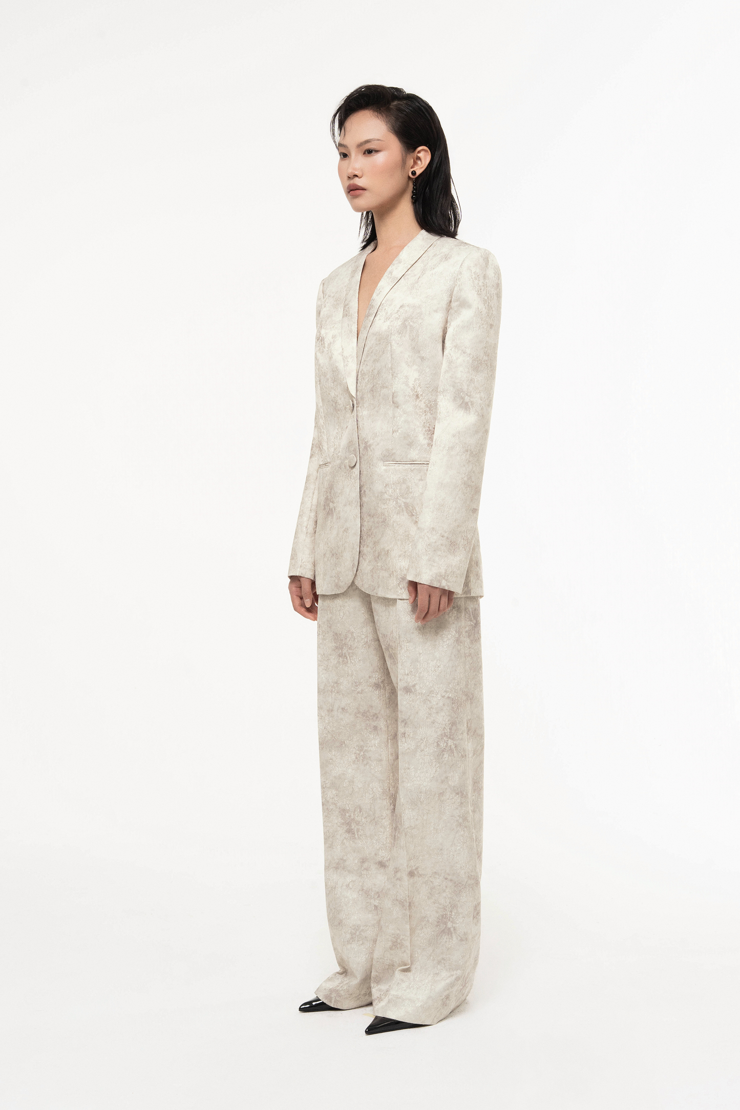Brocade V-Neck Set (with Pants)