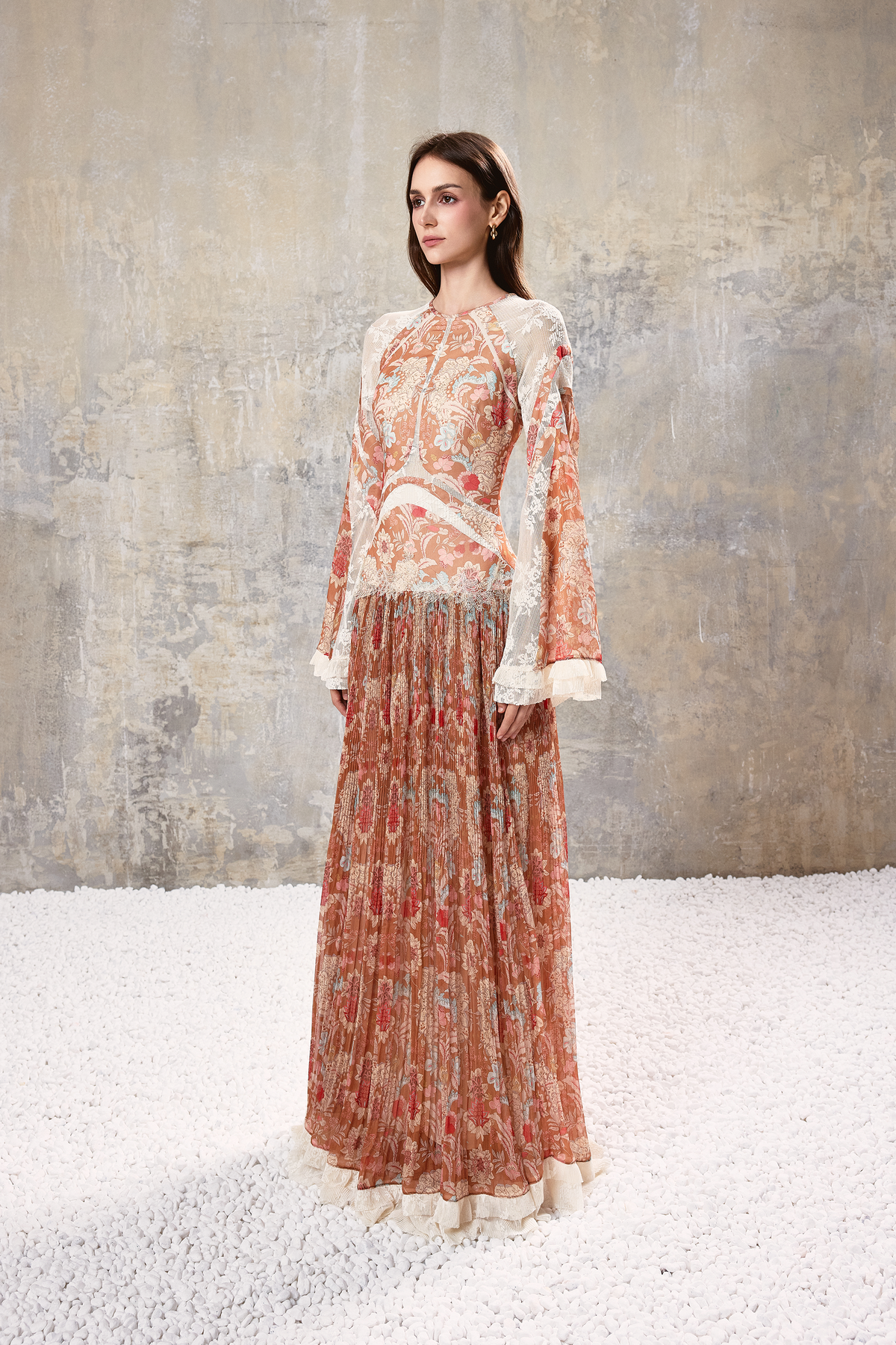 Baroque Pleated Maxi Dress
