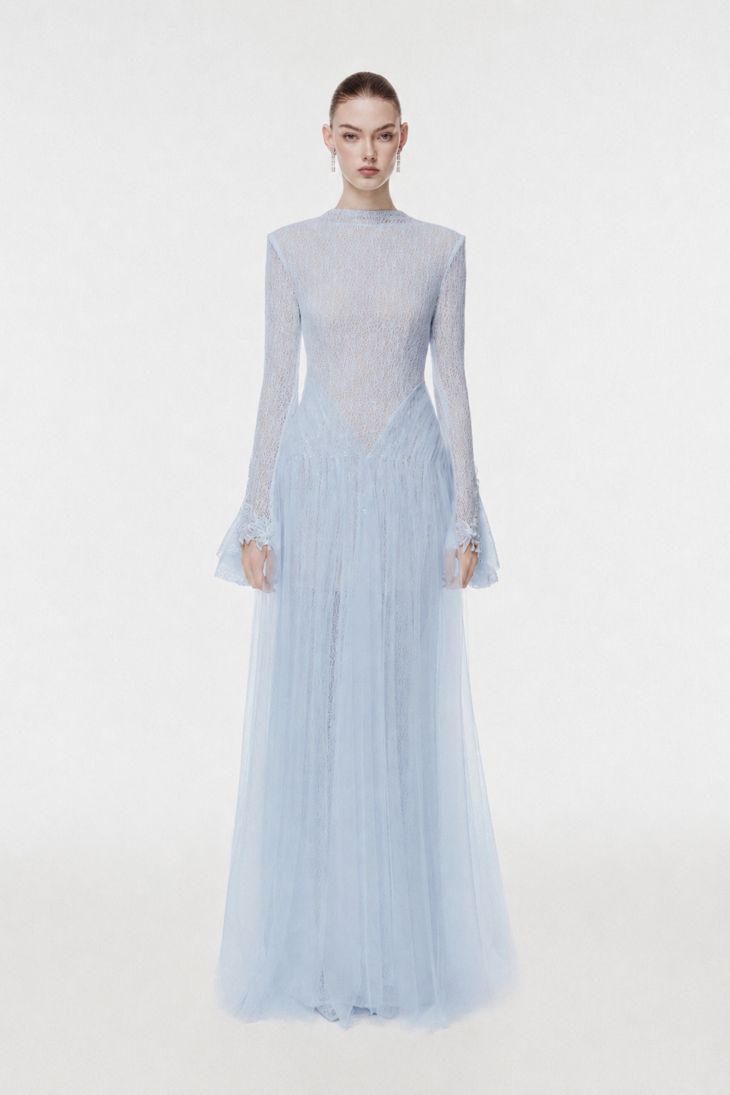 High-Neck Draped Hip Evening Gown