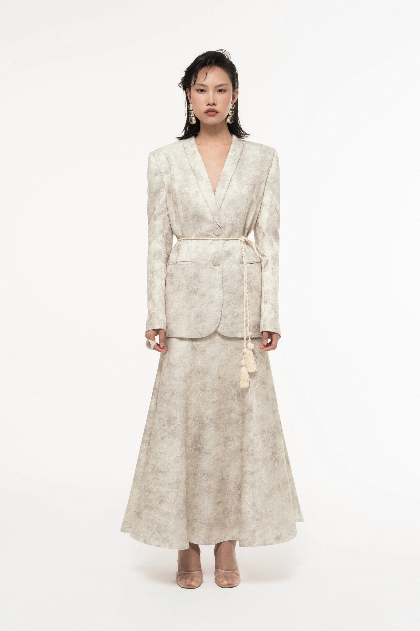 Brocade V-Neck Set (with Skirt)