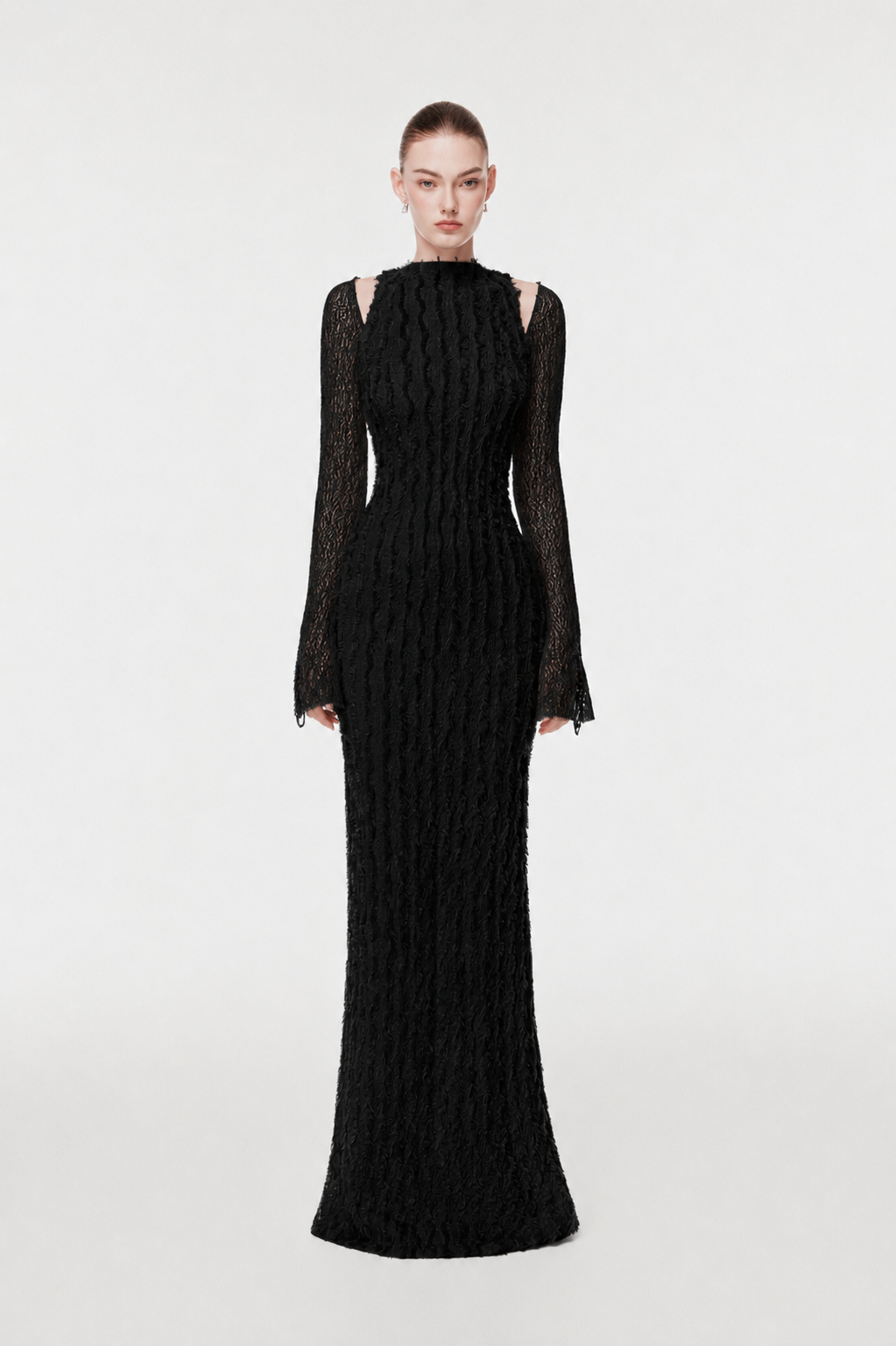 Textured 3D Feather Long Dress