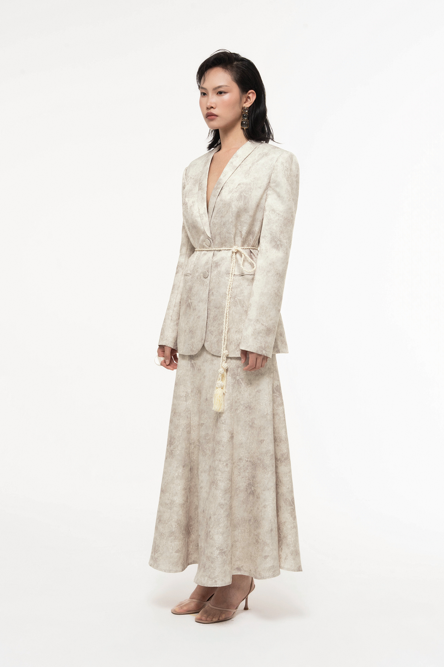 Brocade V-Neck Set (with Skirt)