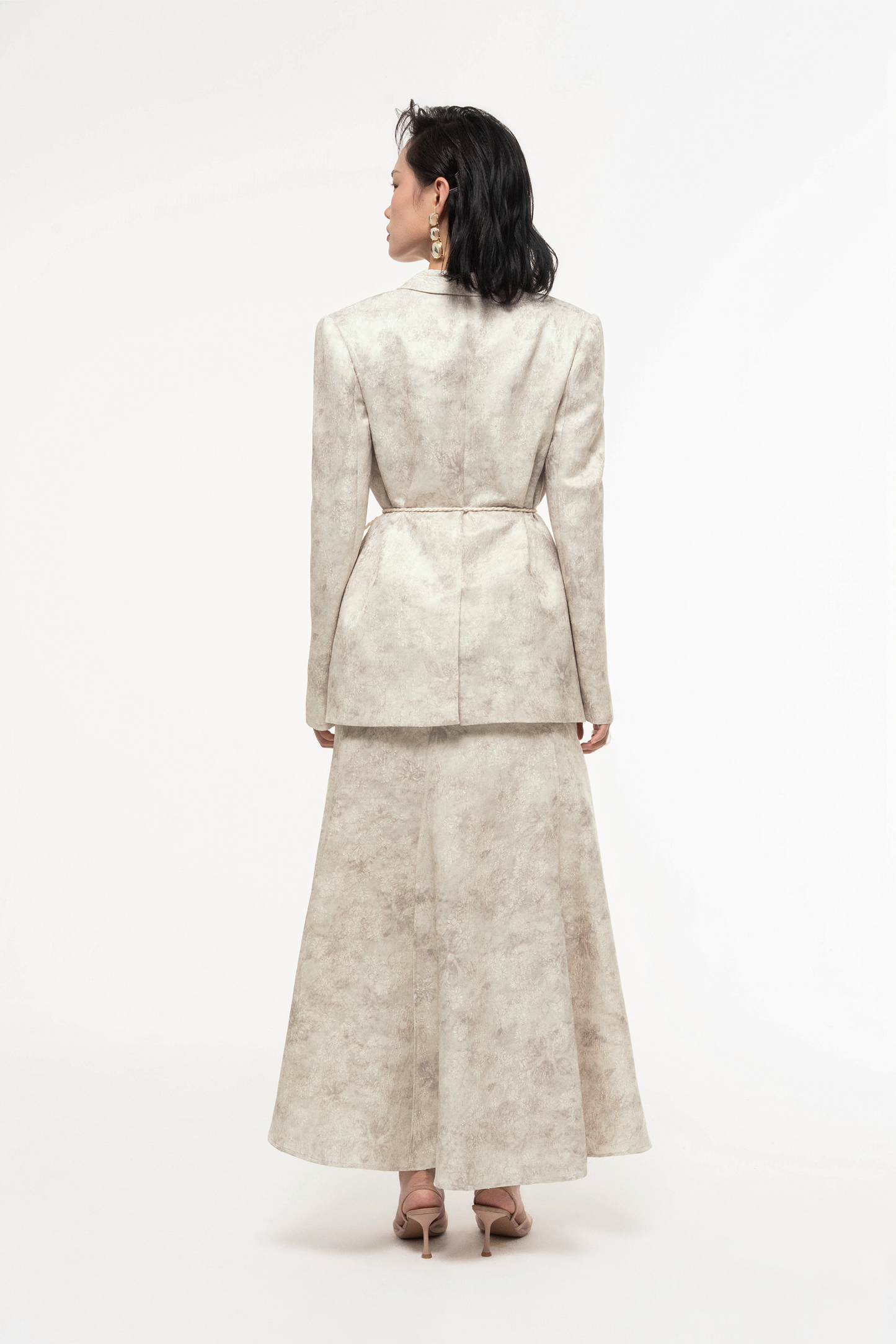 Brocade V-Neck Set (with Skirt)