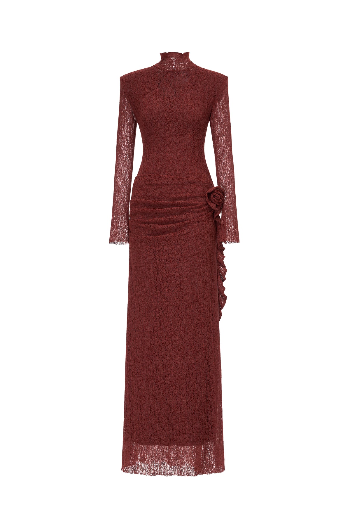 Sheer Lace Evening Gown with 3D Floral