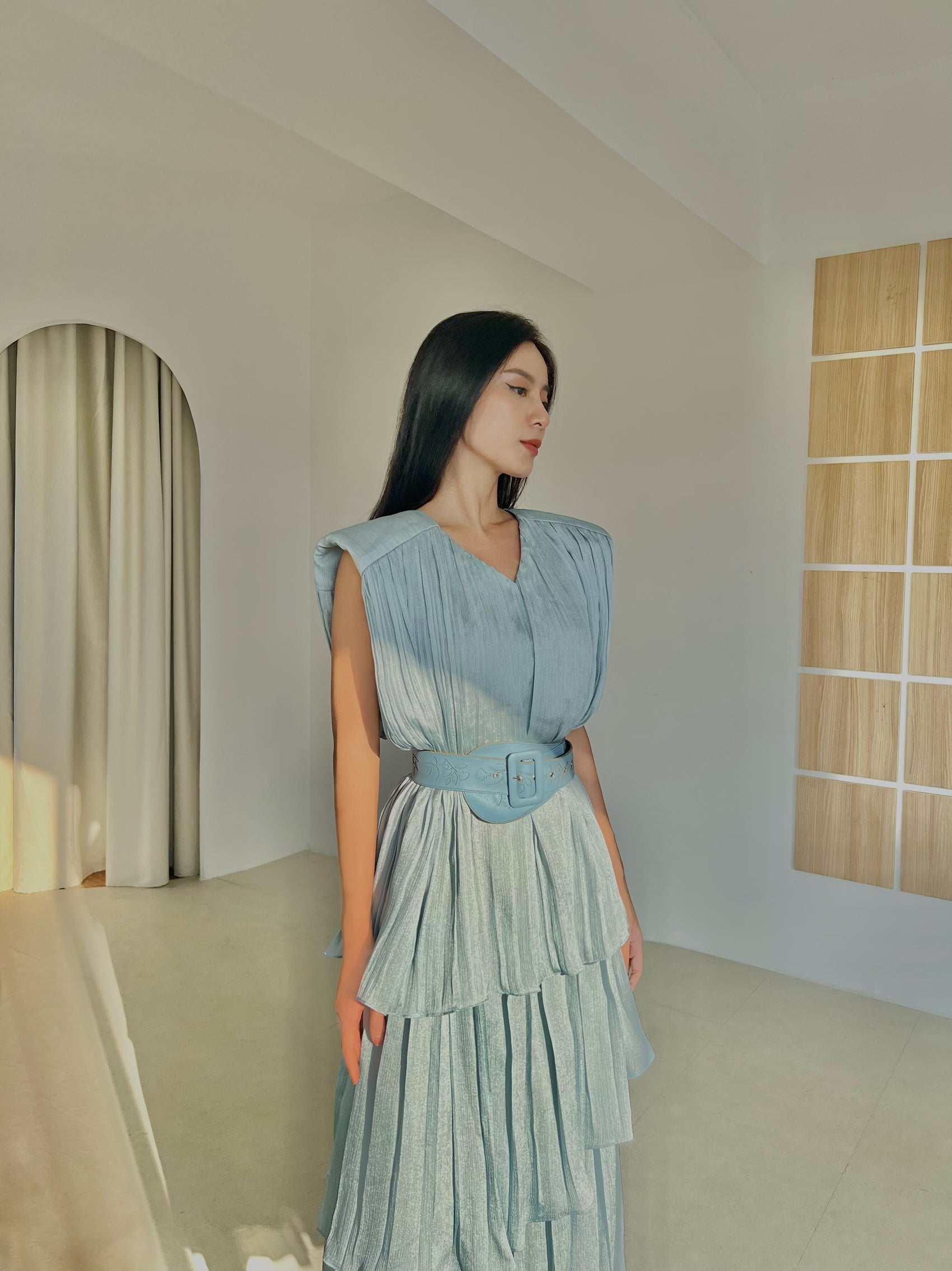 Ivory Square Shoulder Tunic Dress