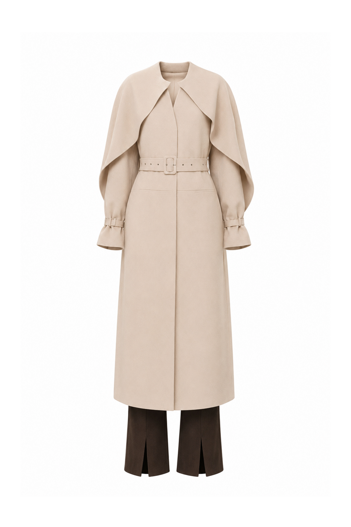 Cape-Collar Structured Trench Coat