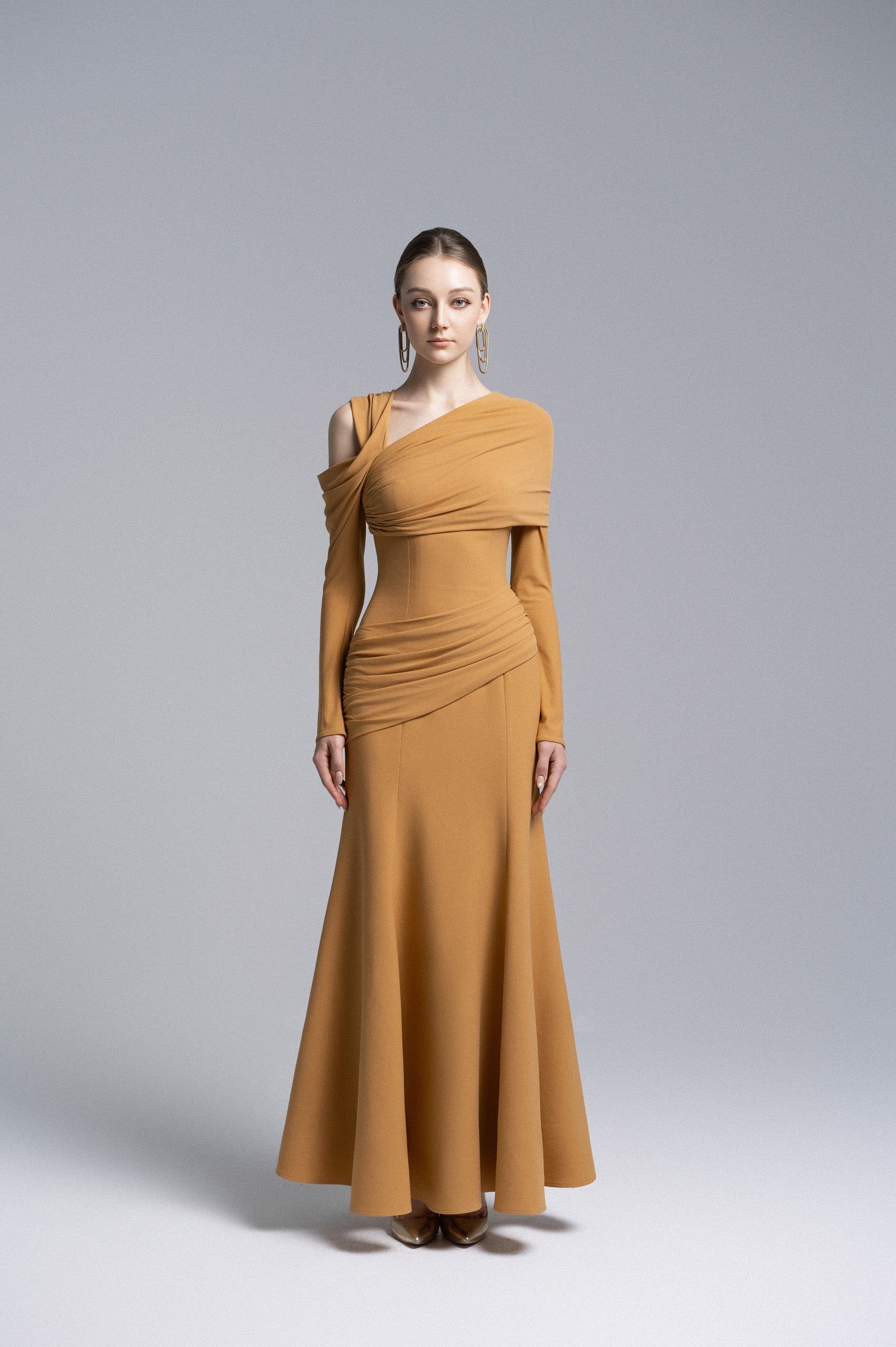 Marigold Twisted Shoulder Midi Dress image 0