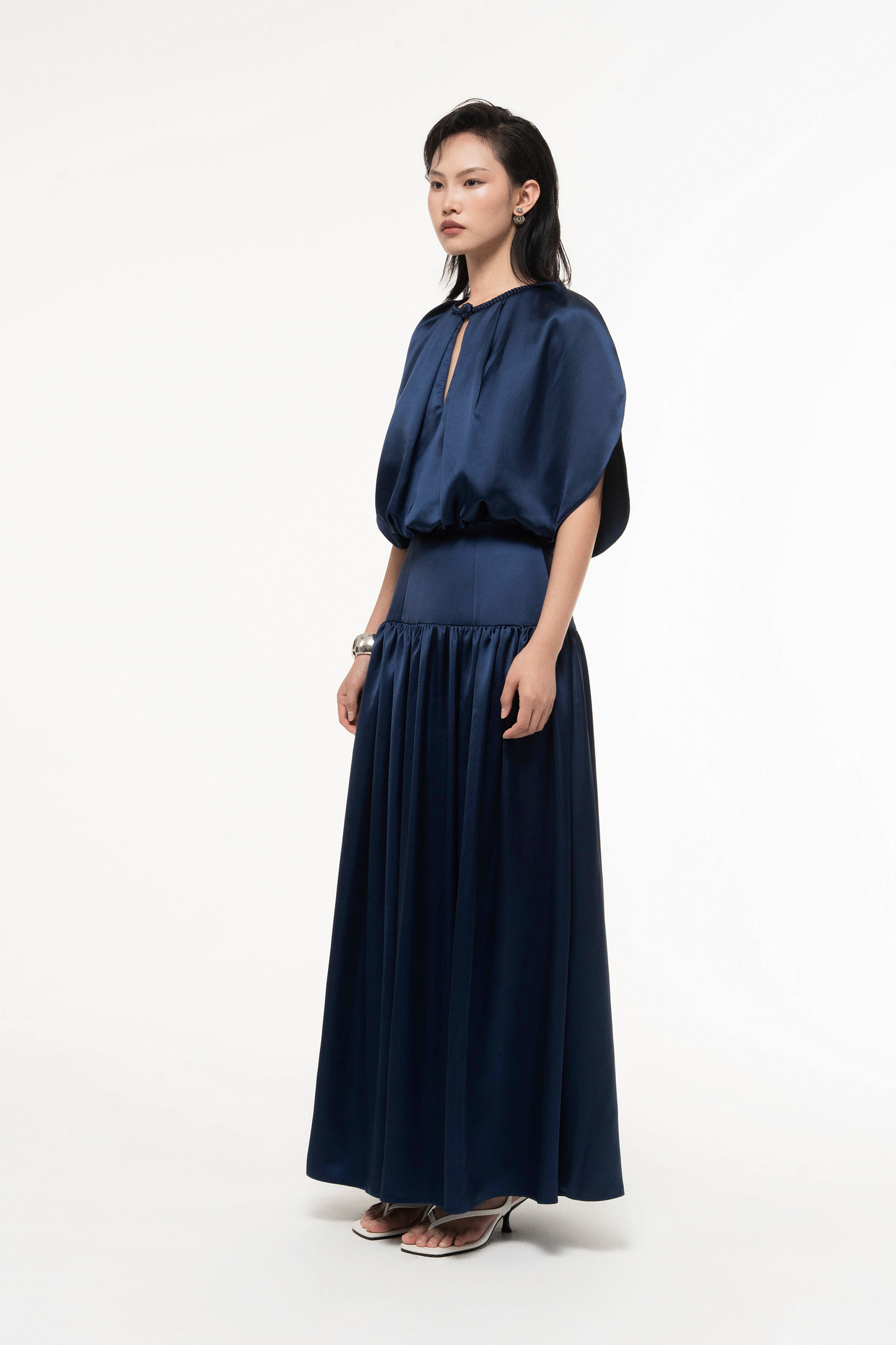 Silk Cut-Out Midi Dress in Gibraltar Sea