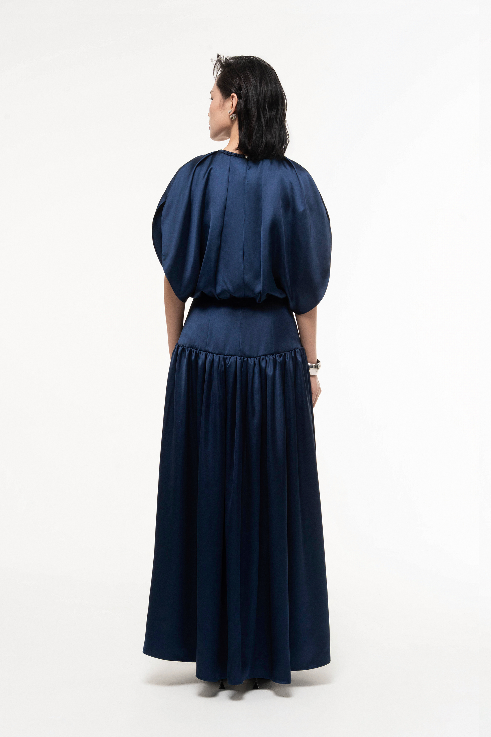 Silk Cut-Out Midi Dress in Gibraltar Sea