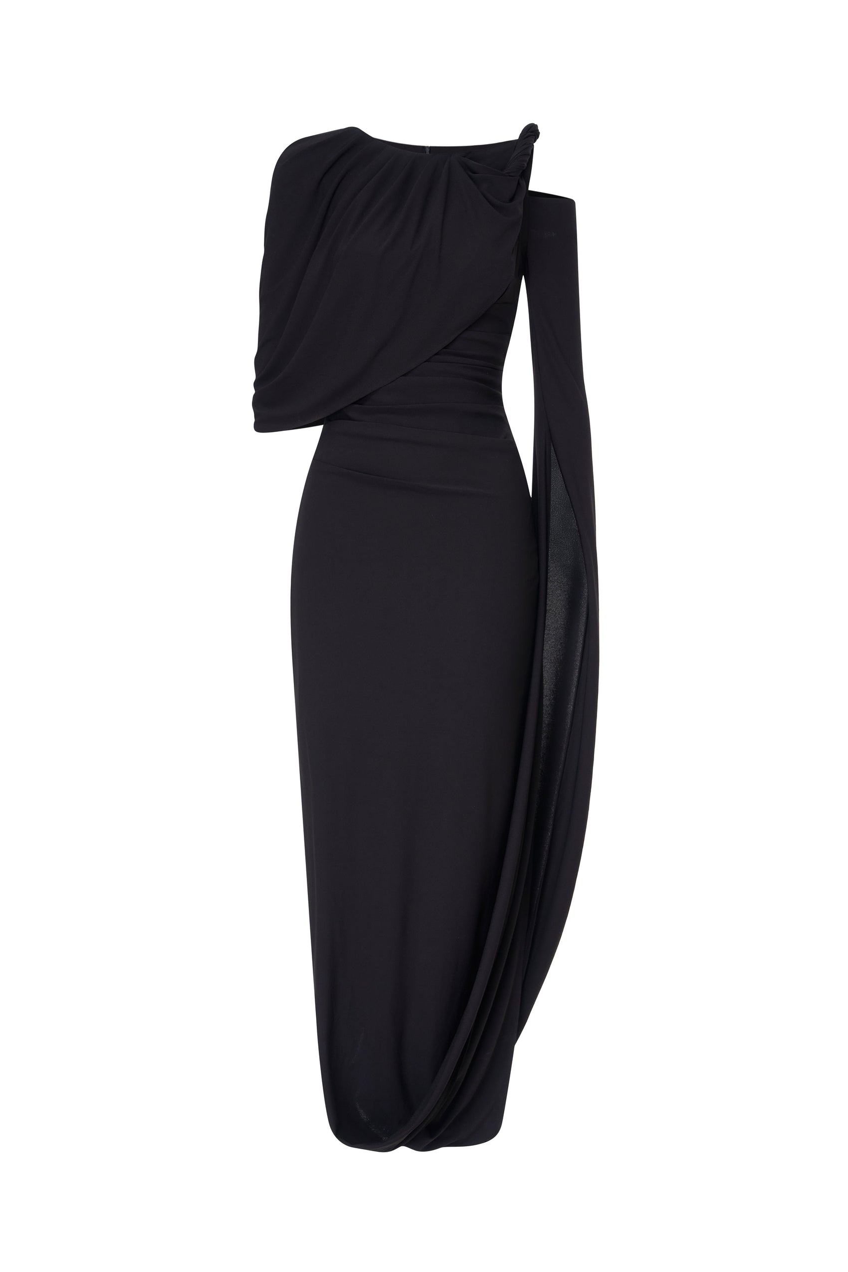 Orion Draped Shoulder Dress in Black