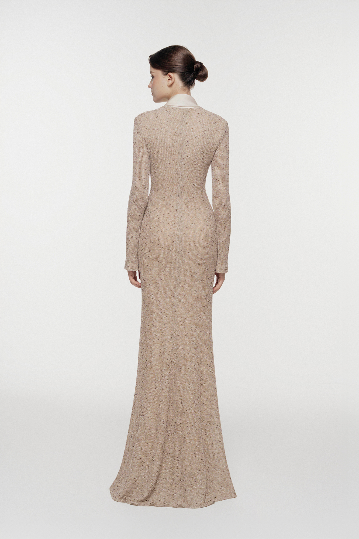 Silk Scarf-Lapel Column Gown