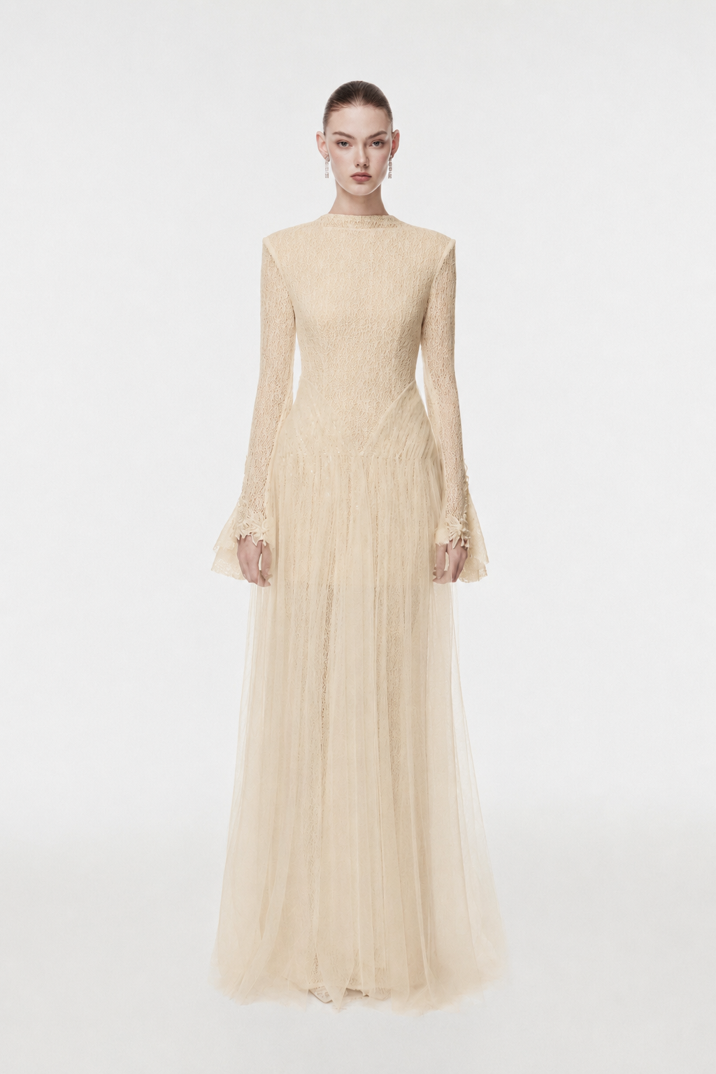 High-Neck Draped Hip Evening Gown