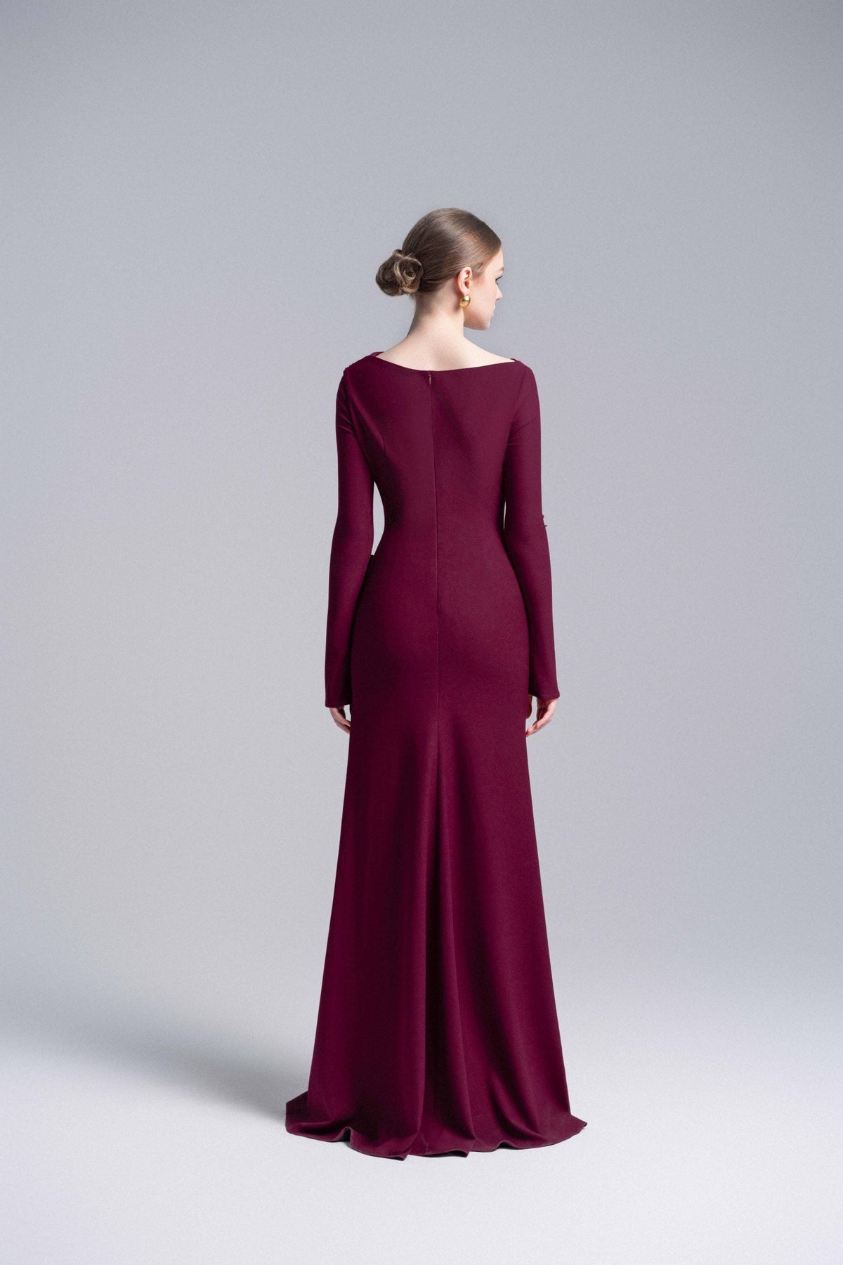 claret 3D Floral Mermaid Dress image 2