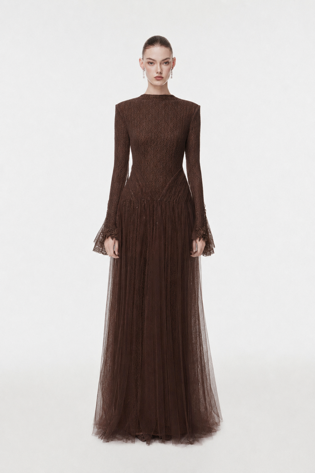 High-Neck Draped Hip Evening Gown