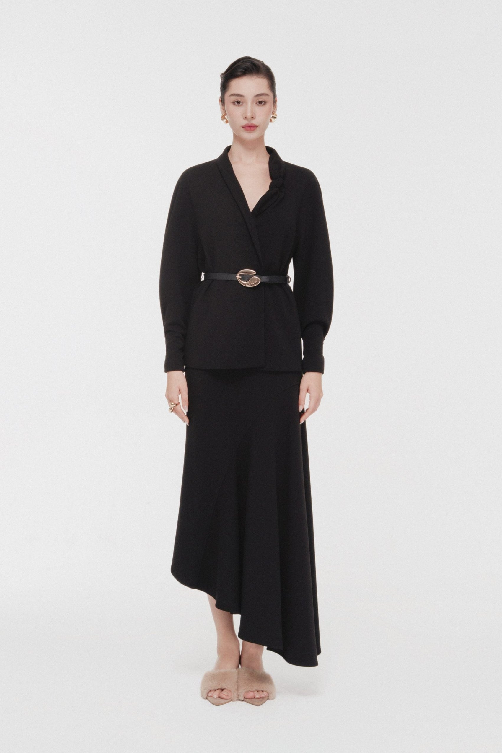 Asymmetric Bow Wrap Set in Black image 0