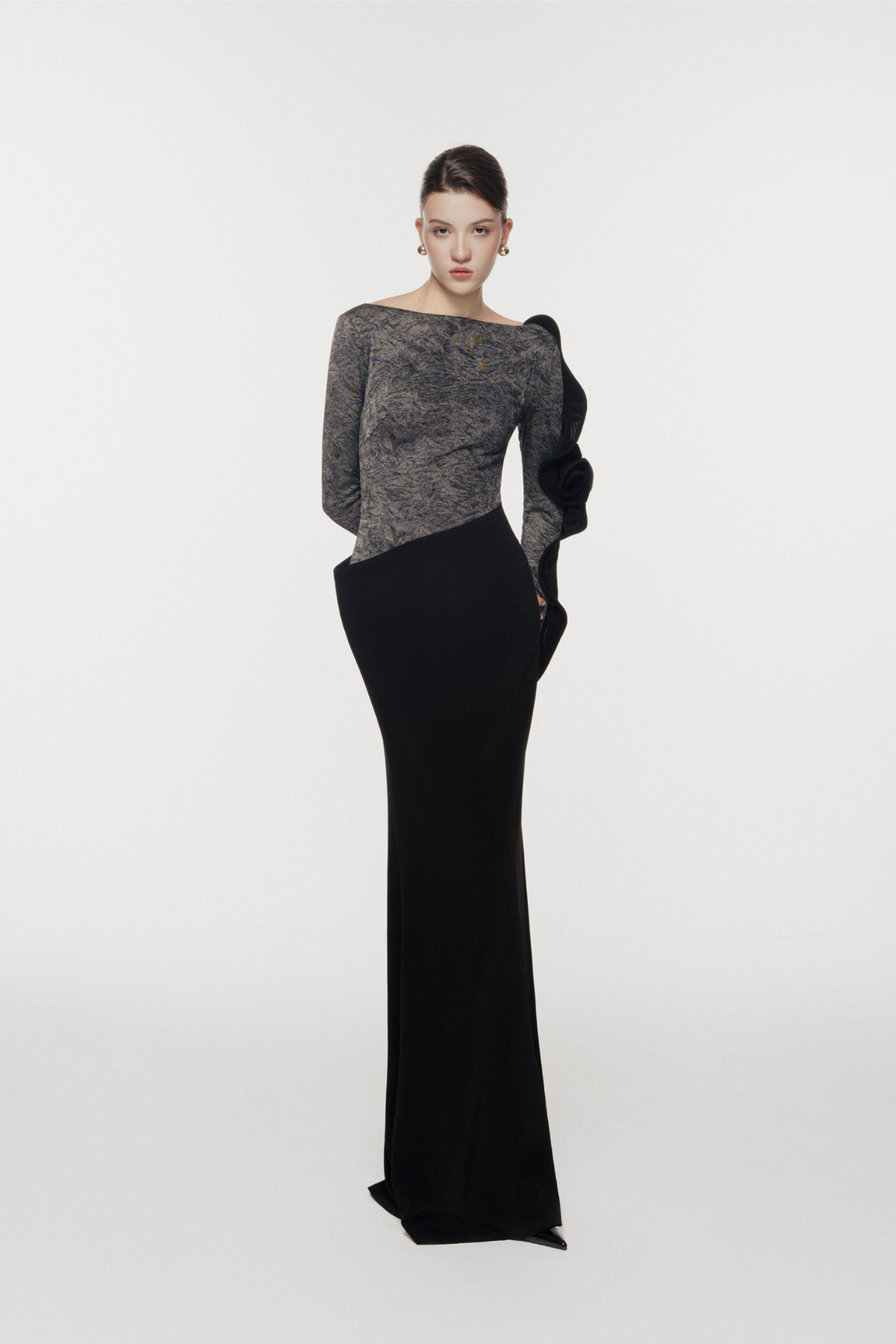 3D Floral Ruffle Evening Dress
