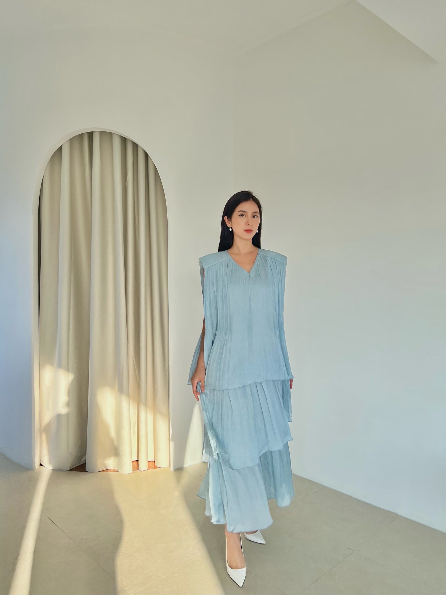 Ivory Square Shoulder Tunic Dress