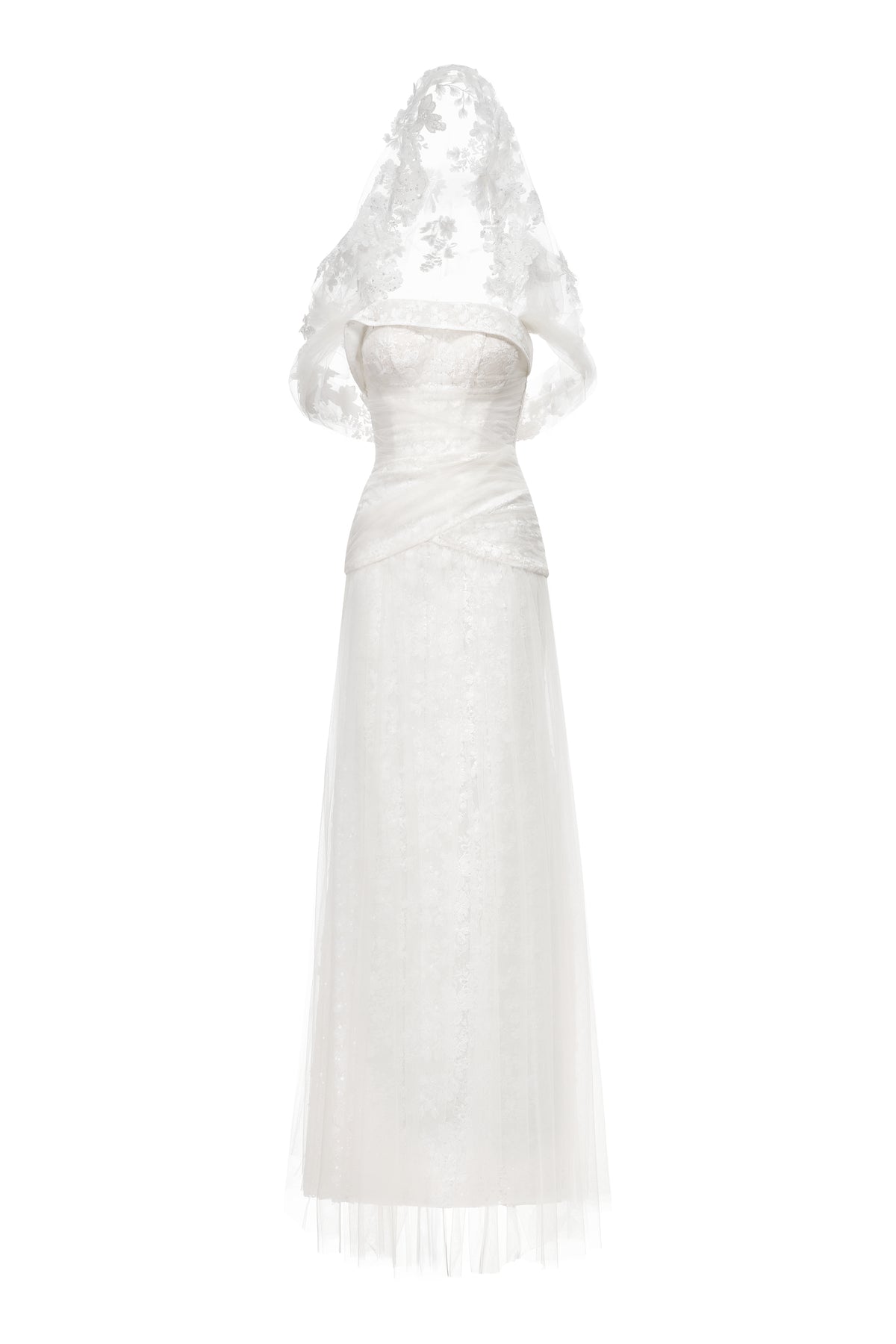 Corset Lace Gown with Sheer Cape