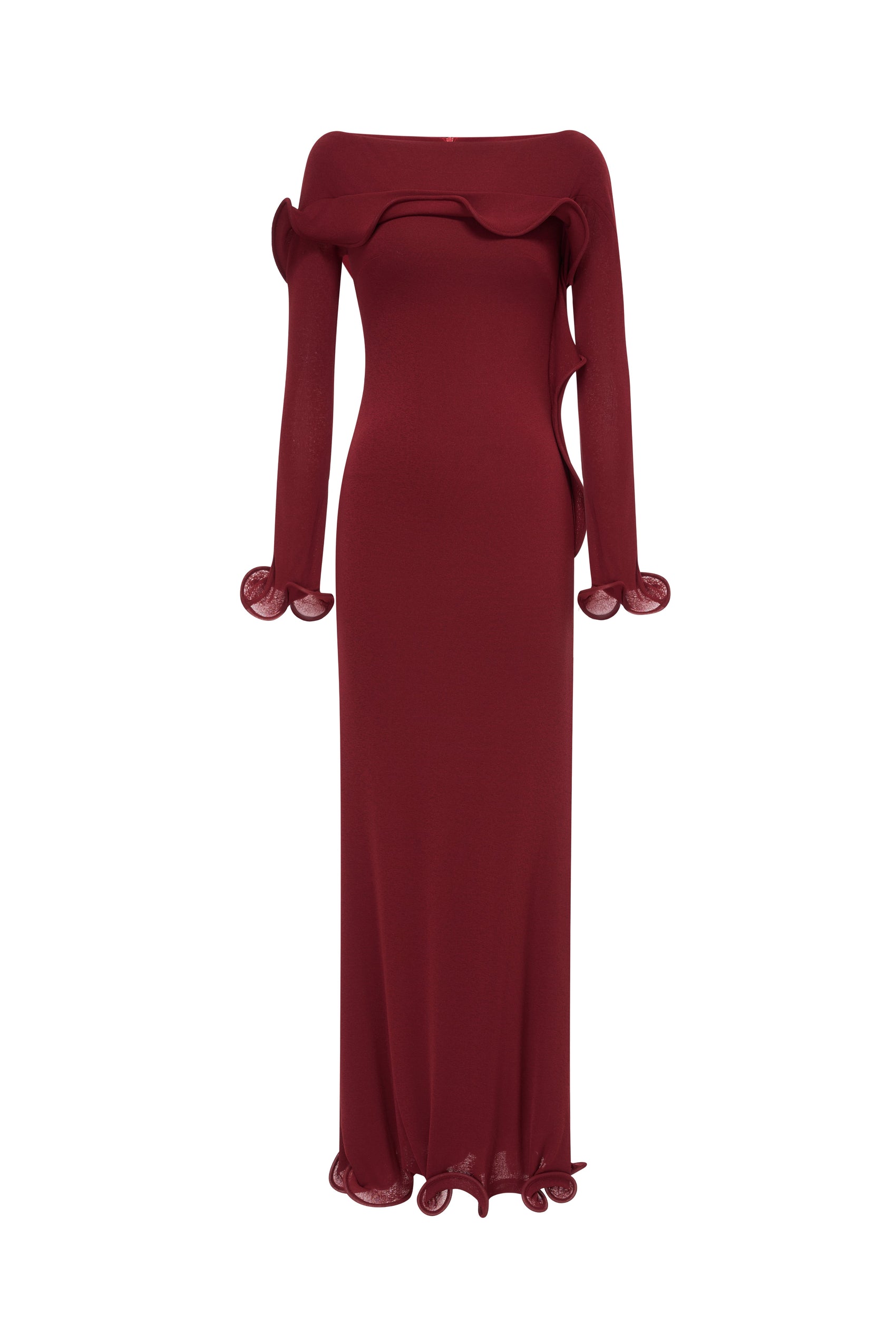 Cascade Ruffle Midi Dress in Red