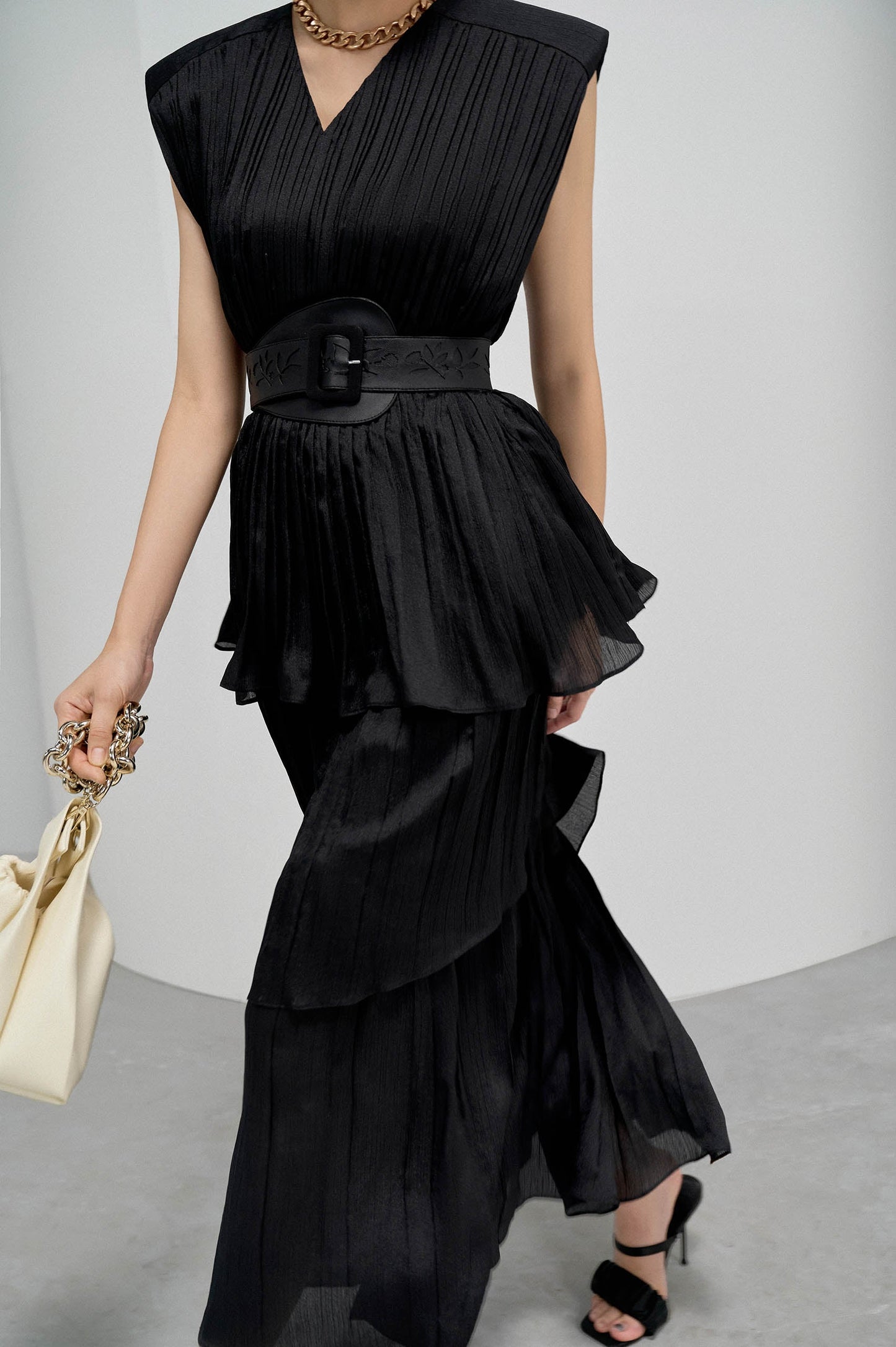 Black Square Shoulder Tunic Dress image 2