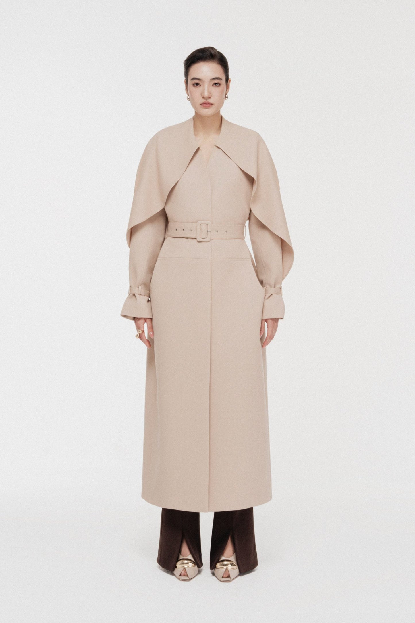 Cape-Collar Structured Trench Coat in Hazelnut image 0