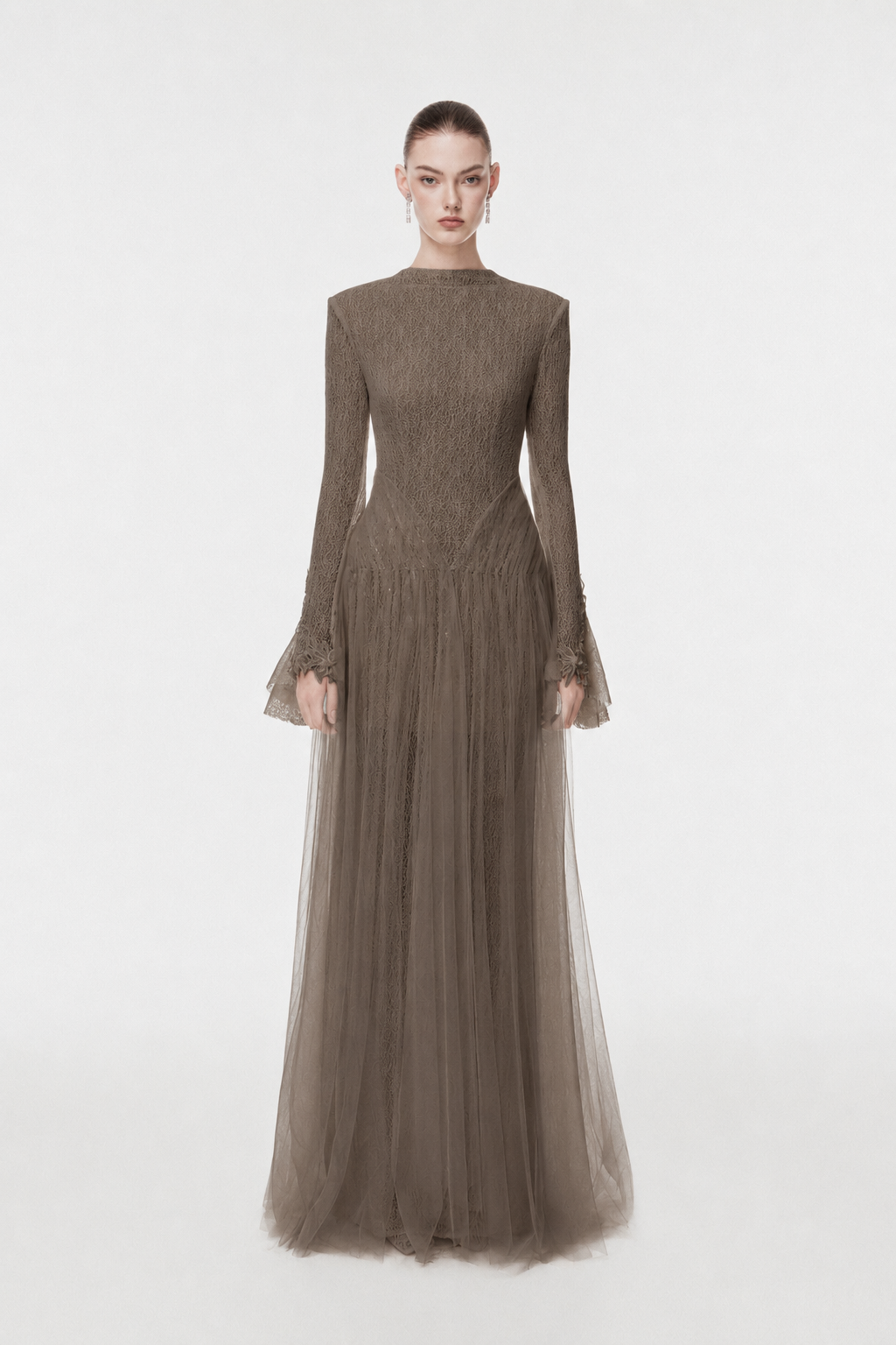 High-Neck Draped Hip Evening Gown