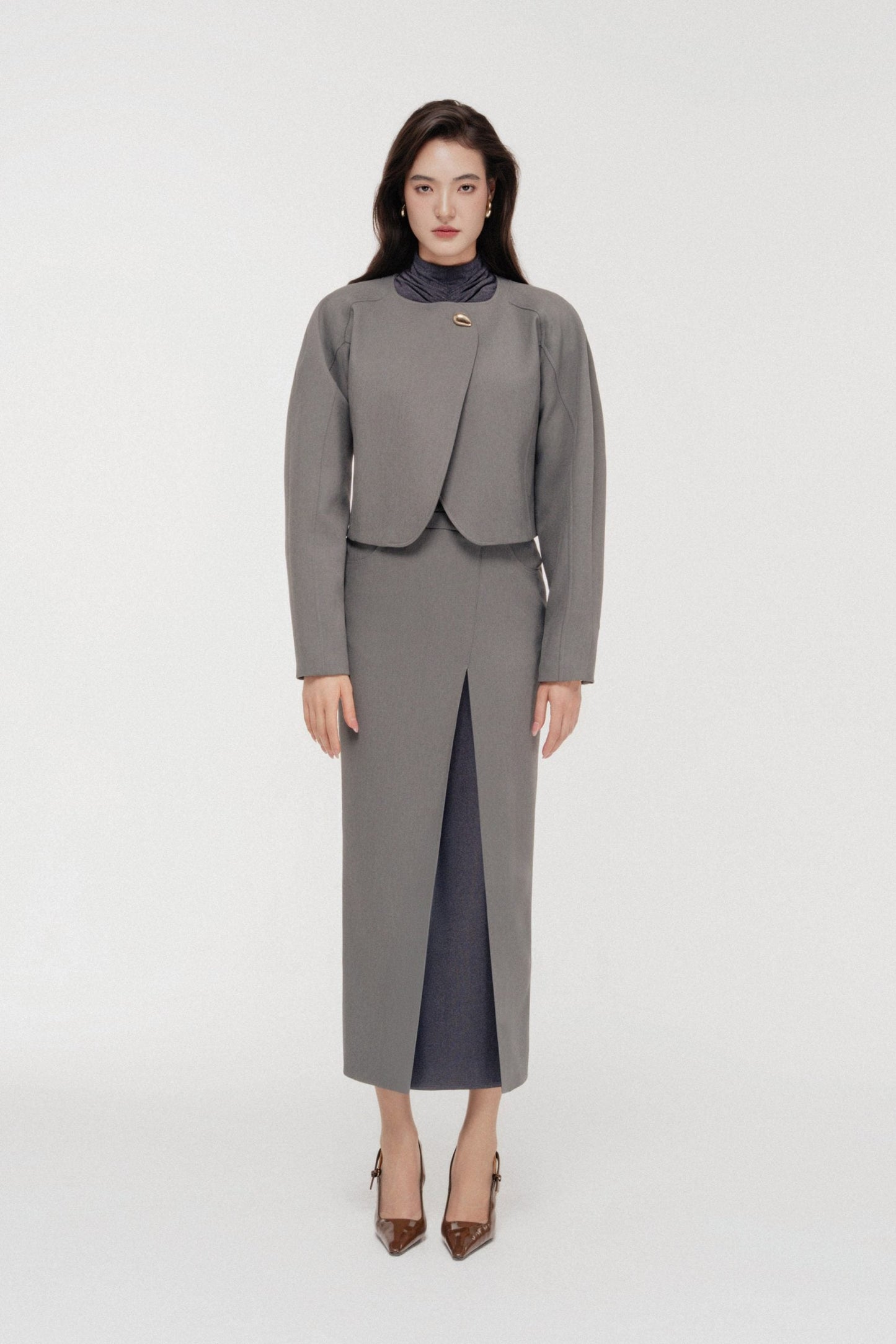 Solstice Cropped Jacket Set in Monument image 0