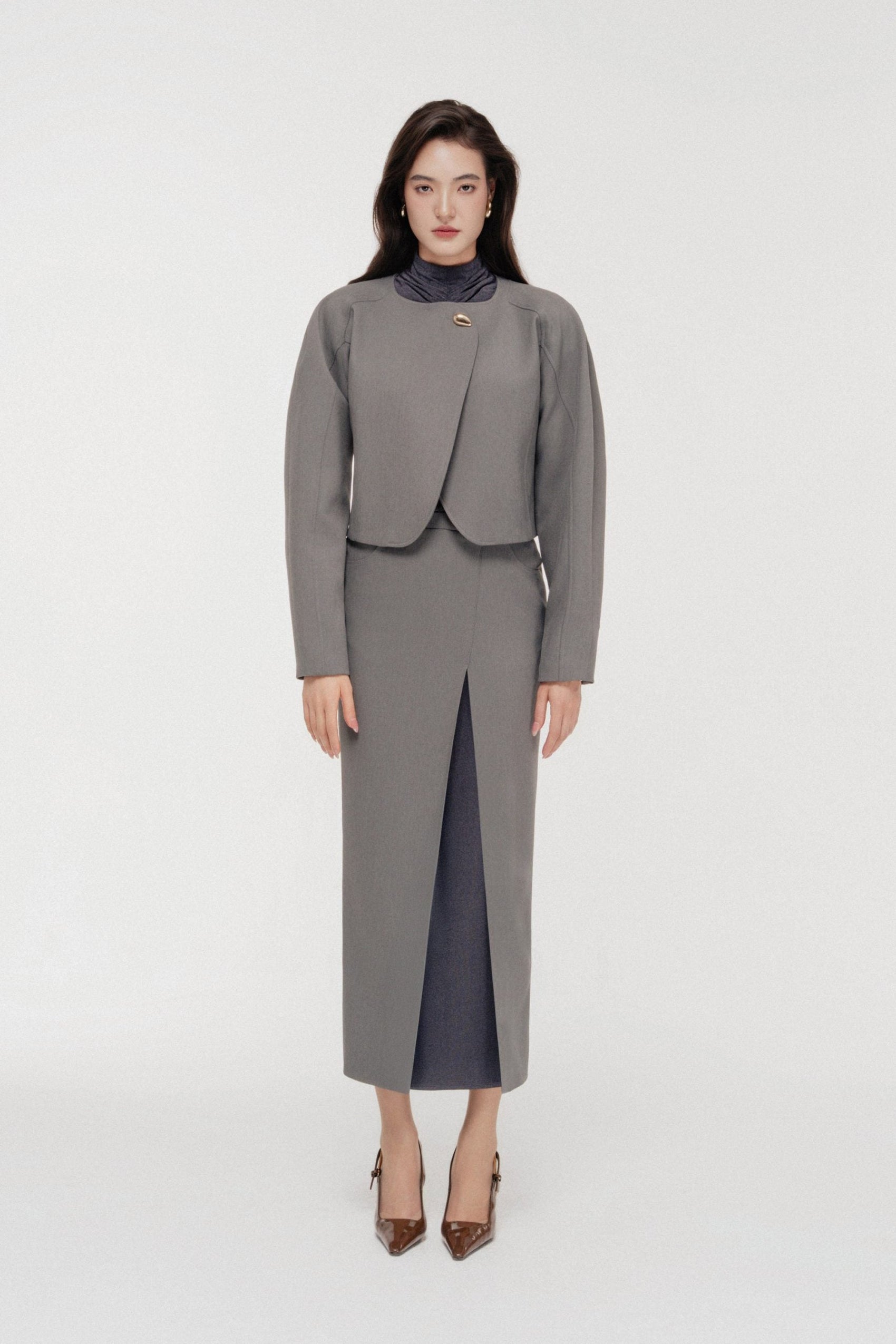 Solstice Cropped Jacket Set in Monument image 0