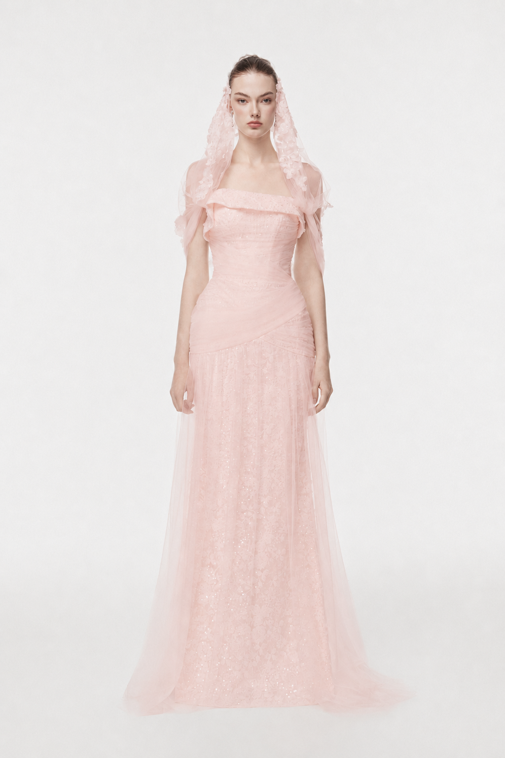 Corset Lace Gown with Sheer Cape
