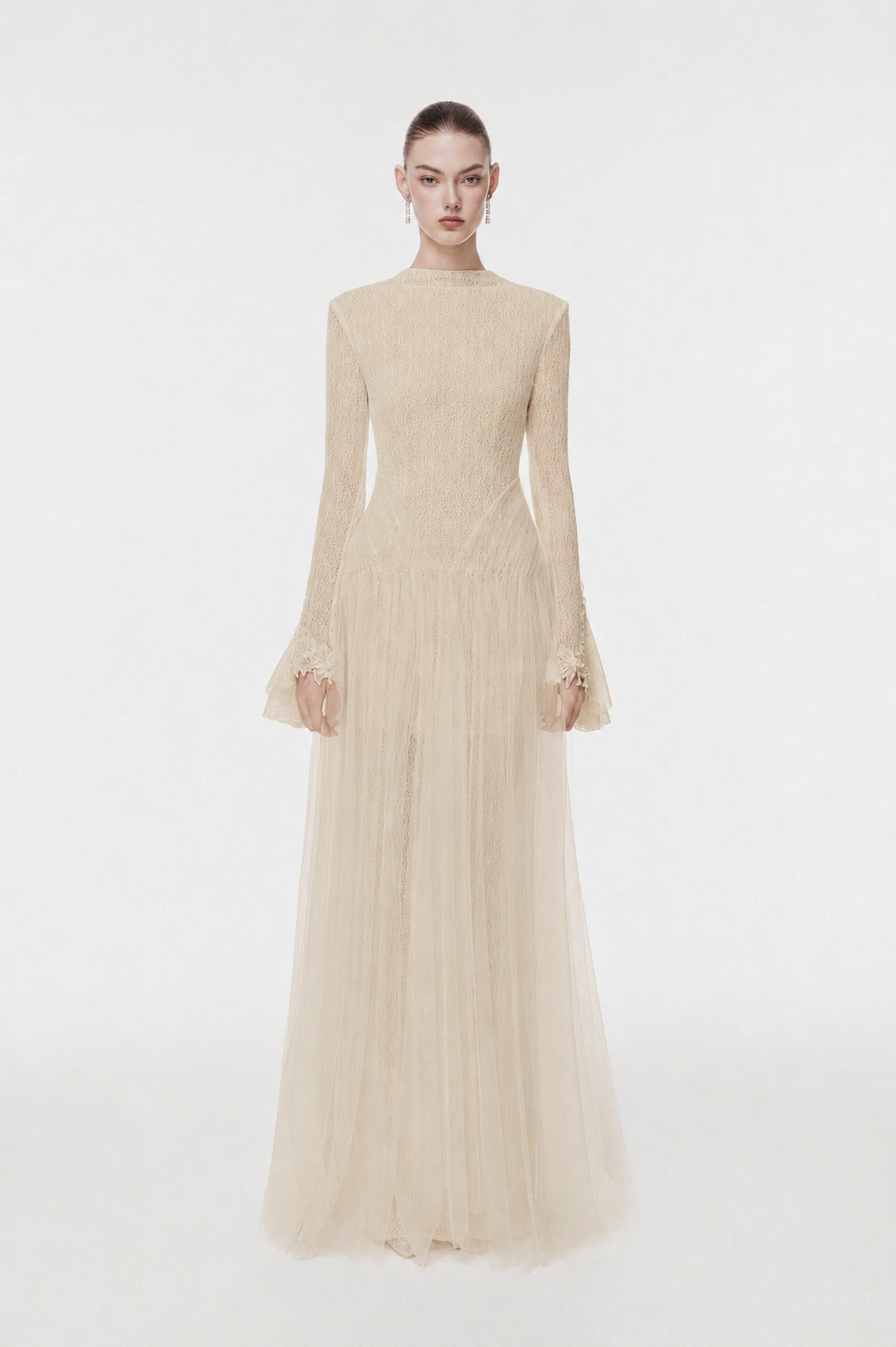 High-Neck Draped Hip Evening Gown
