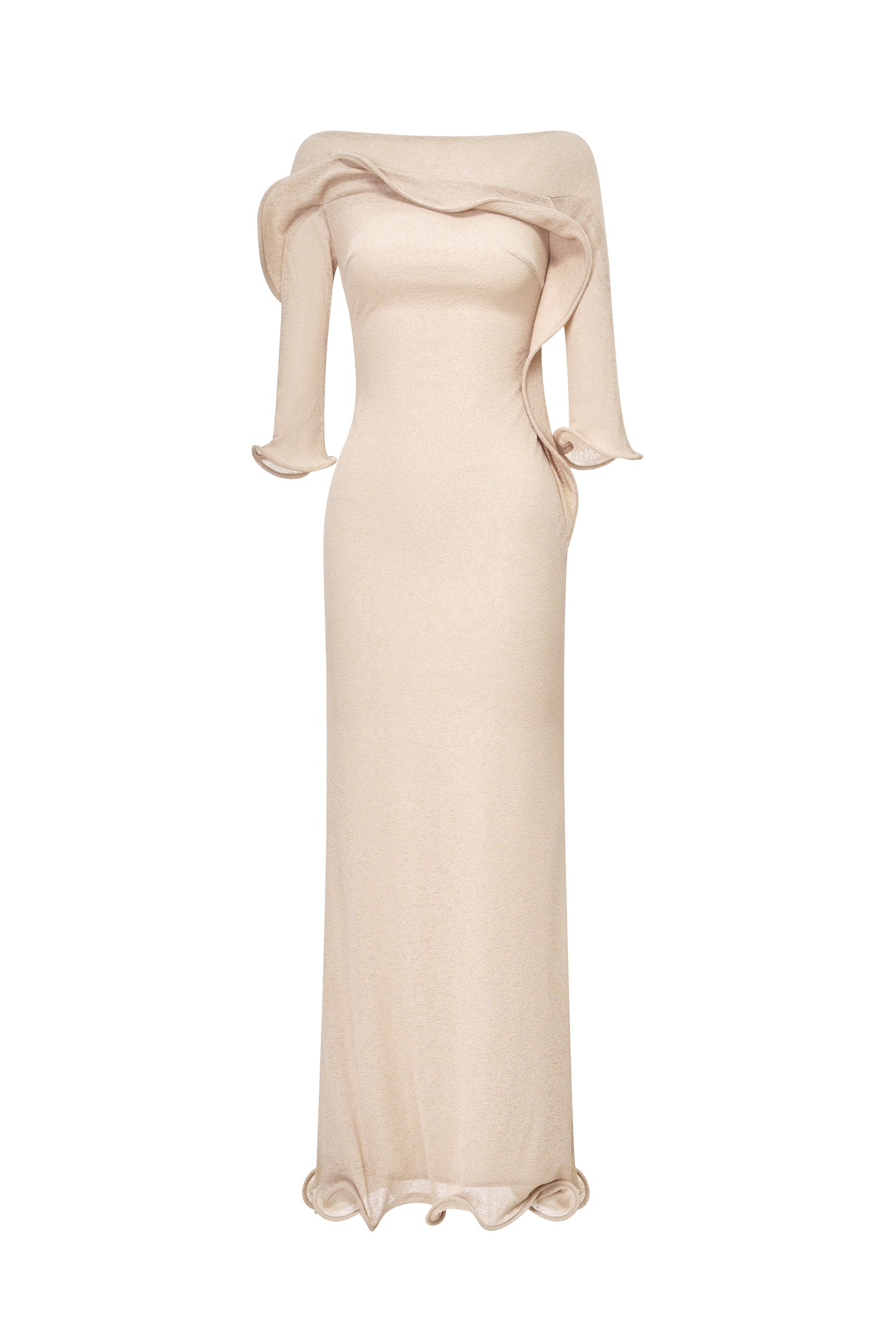 Cascade Ruffle Midi Dress in Bleached Sand