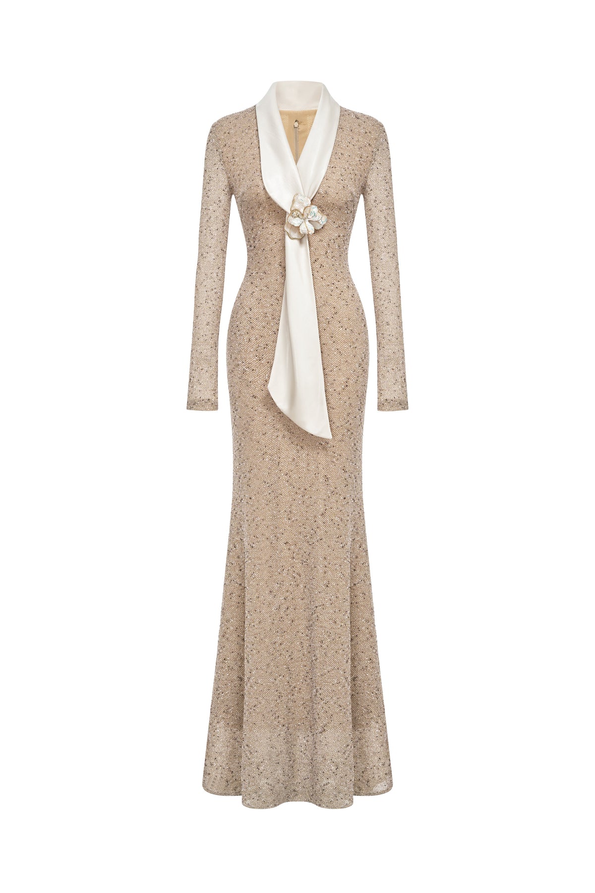 Silk Scarf-Lapel Column Gown