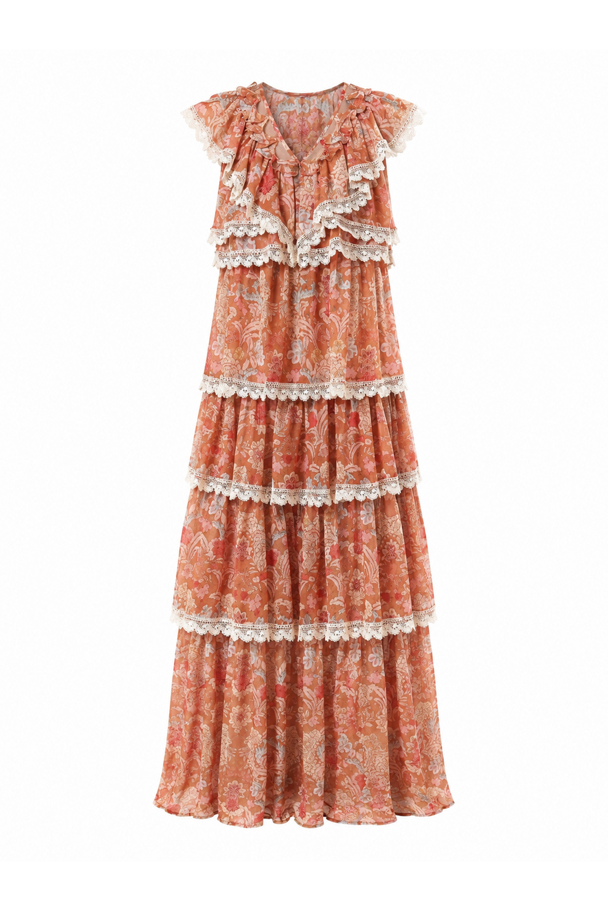 Baroque Lace Tiered Maxi Dress