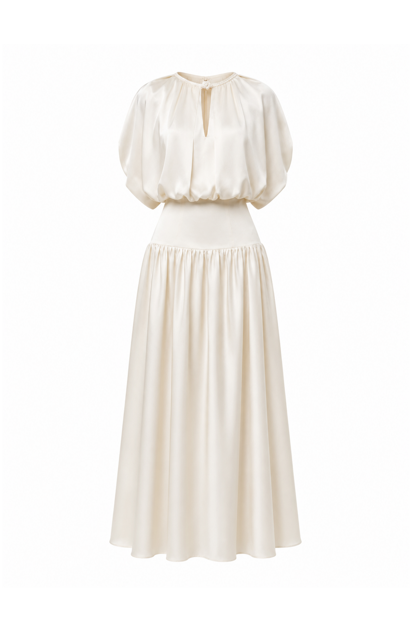 Silk Cut-Out Midi Dress in Light Cream