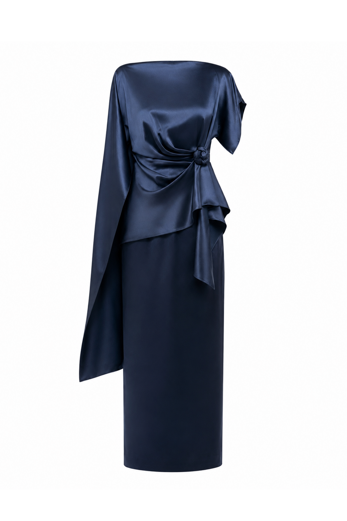 Silk Asymmetric Draped Pencil Dress in Gibraltar Sea