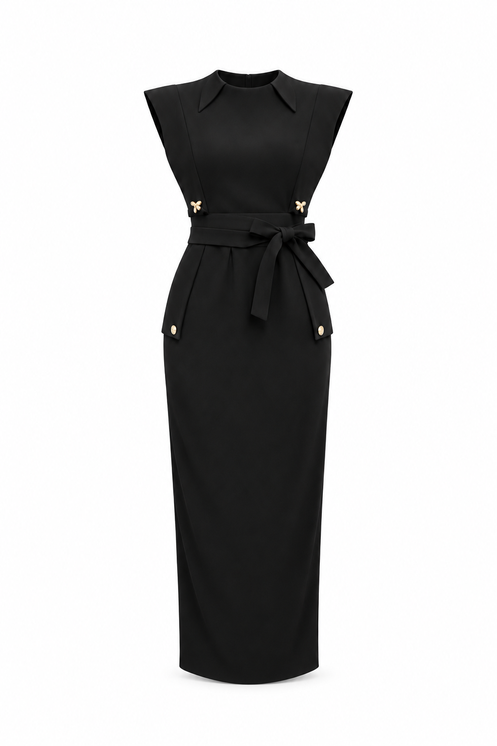 Harper Black Square Shoulder Pencil Dress