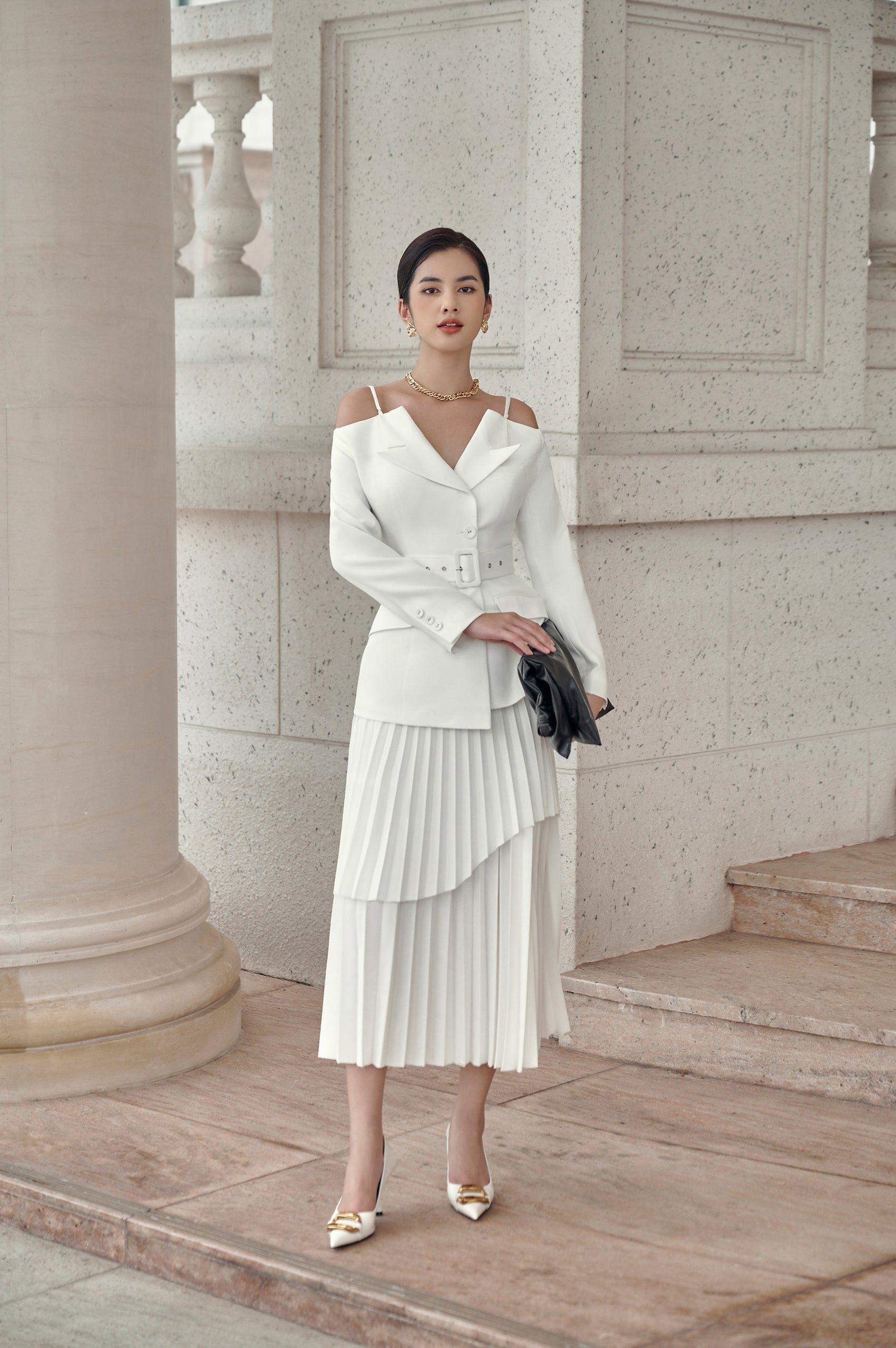 Elodie White Off-shoulder Set Design