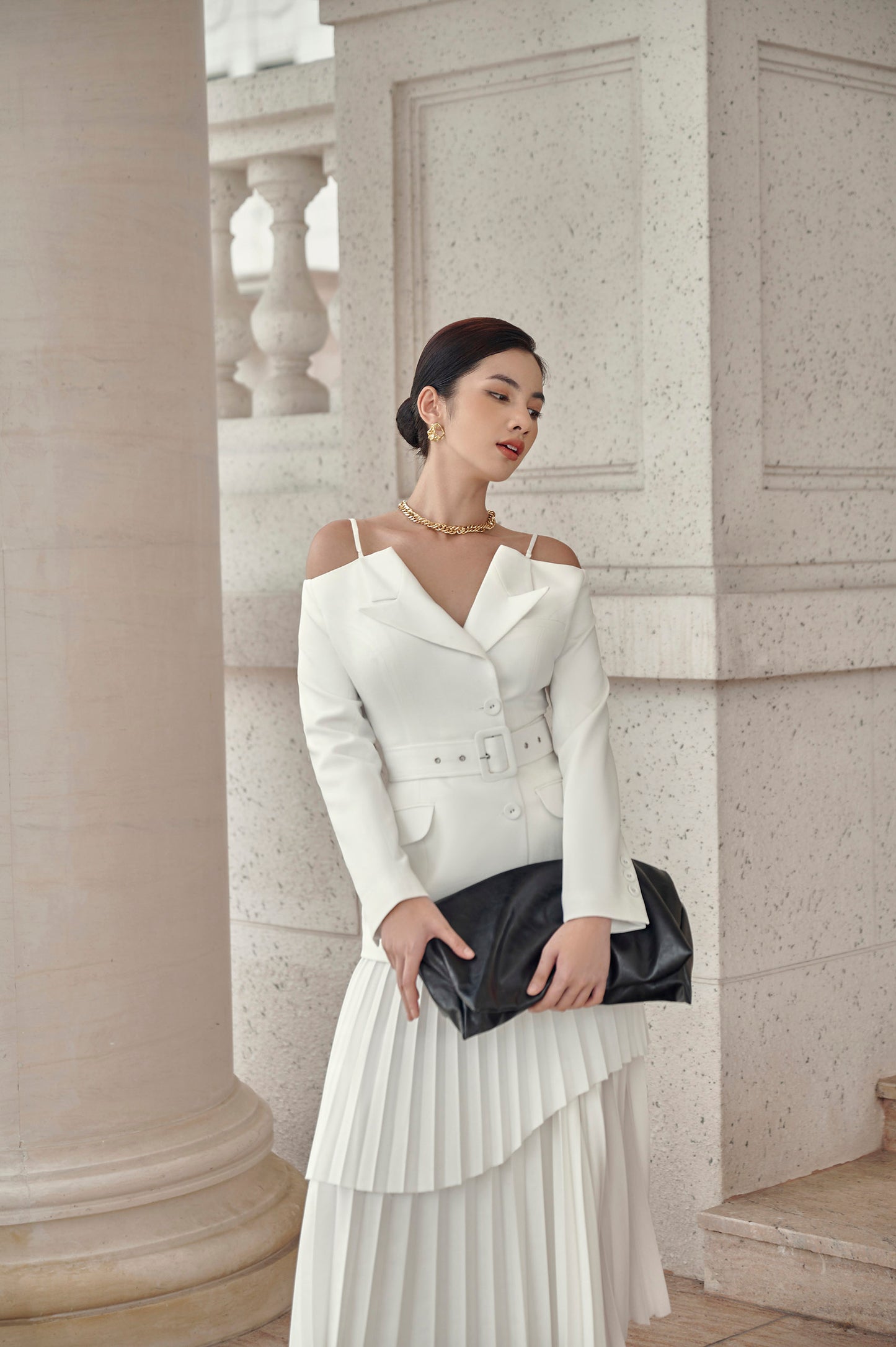 Elodie White Off-shoulder Set Design