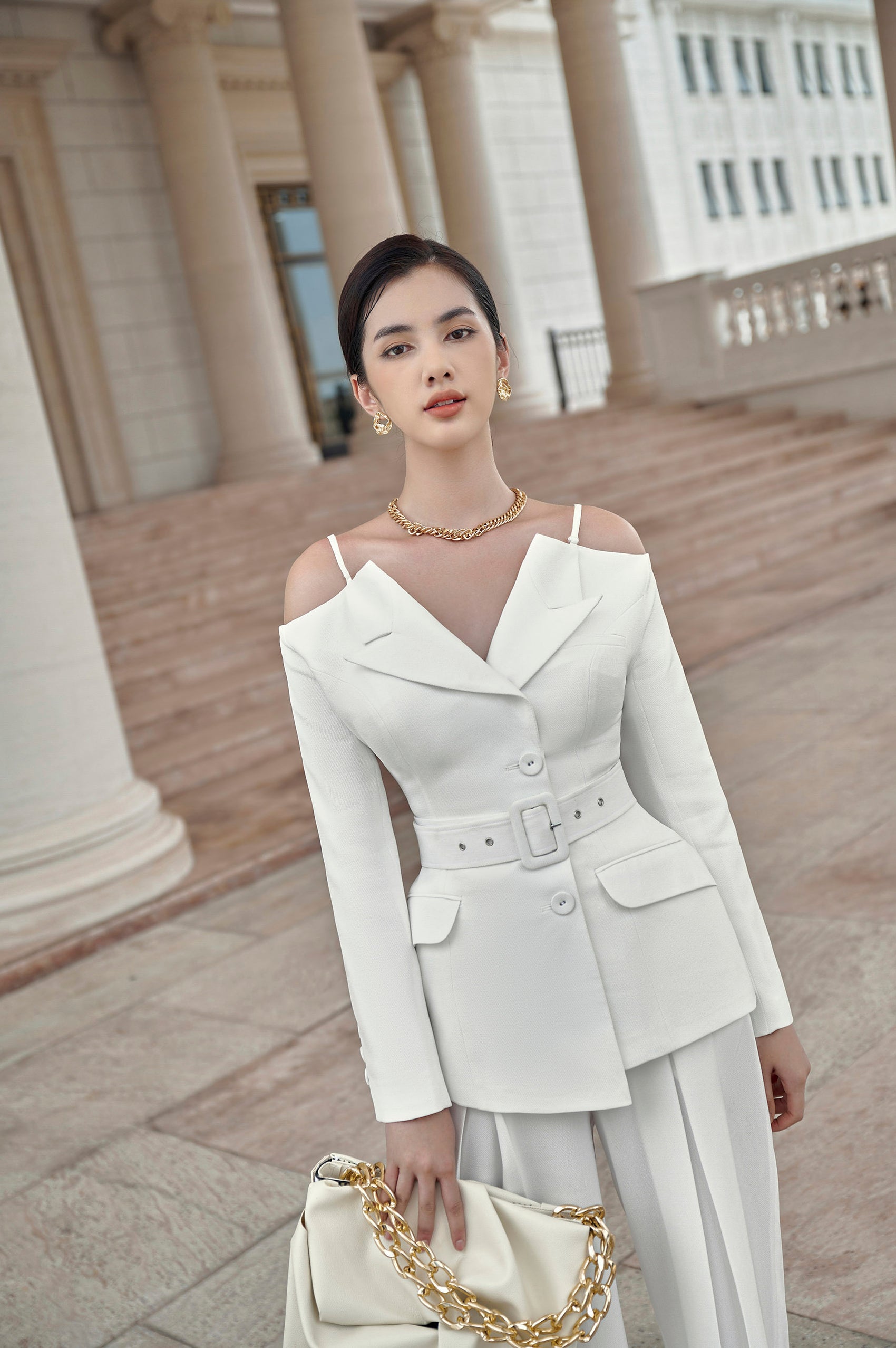 Elodie White Off-shoulder Set Design
