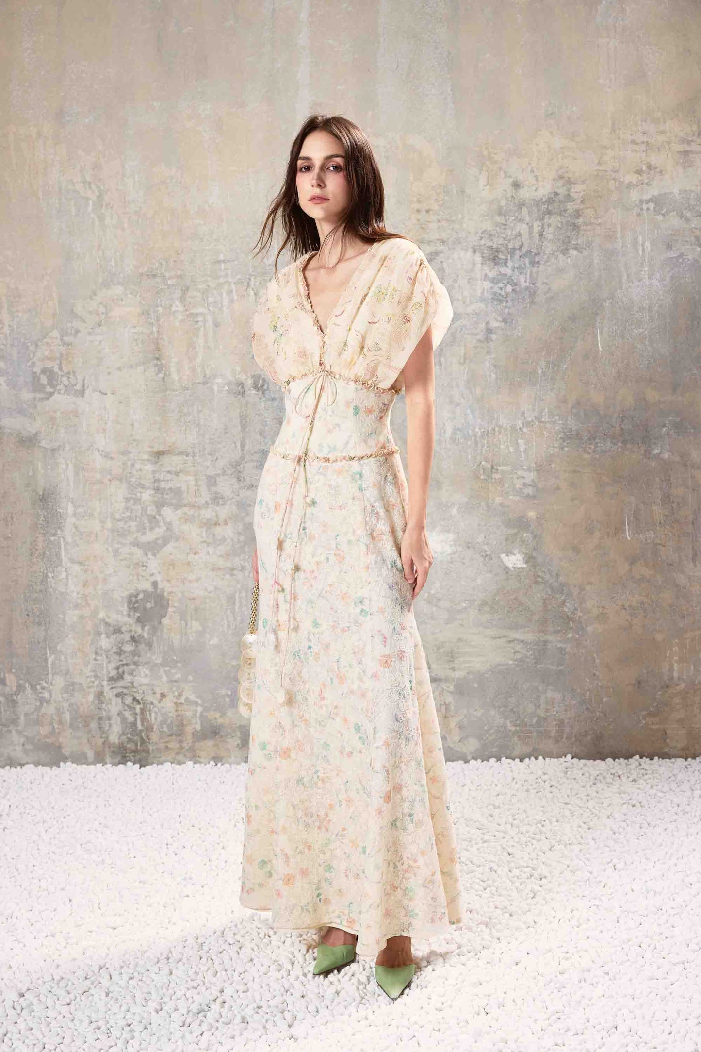 V Neck Floral Maxi Dress